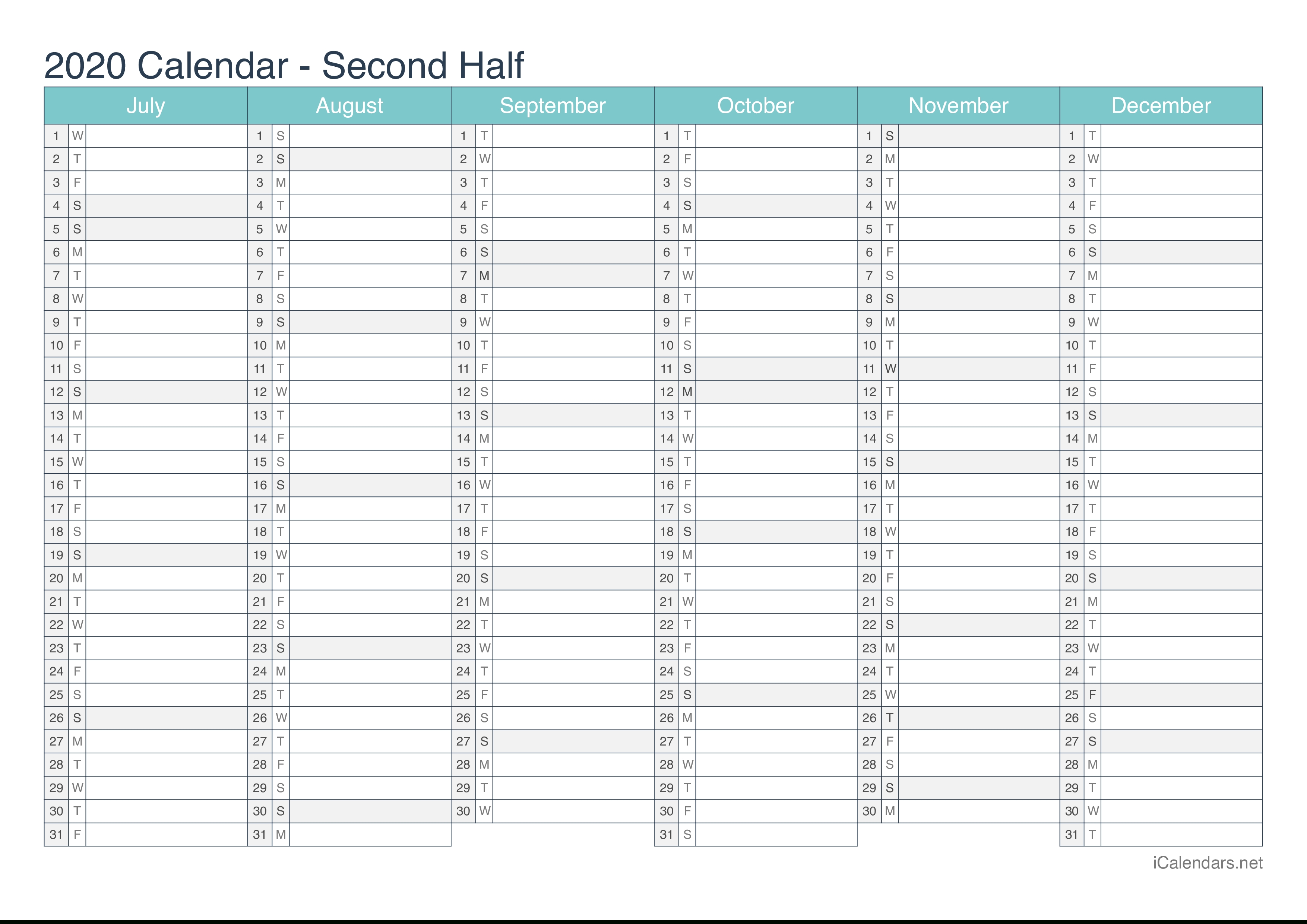 2020 Printable Calendar - Pdf Or Excel - Icalendars Year Calendar Numbers Template