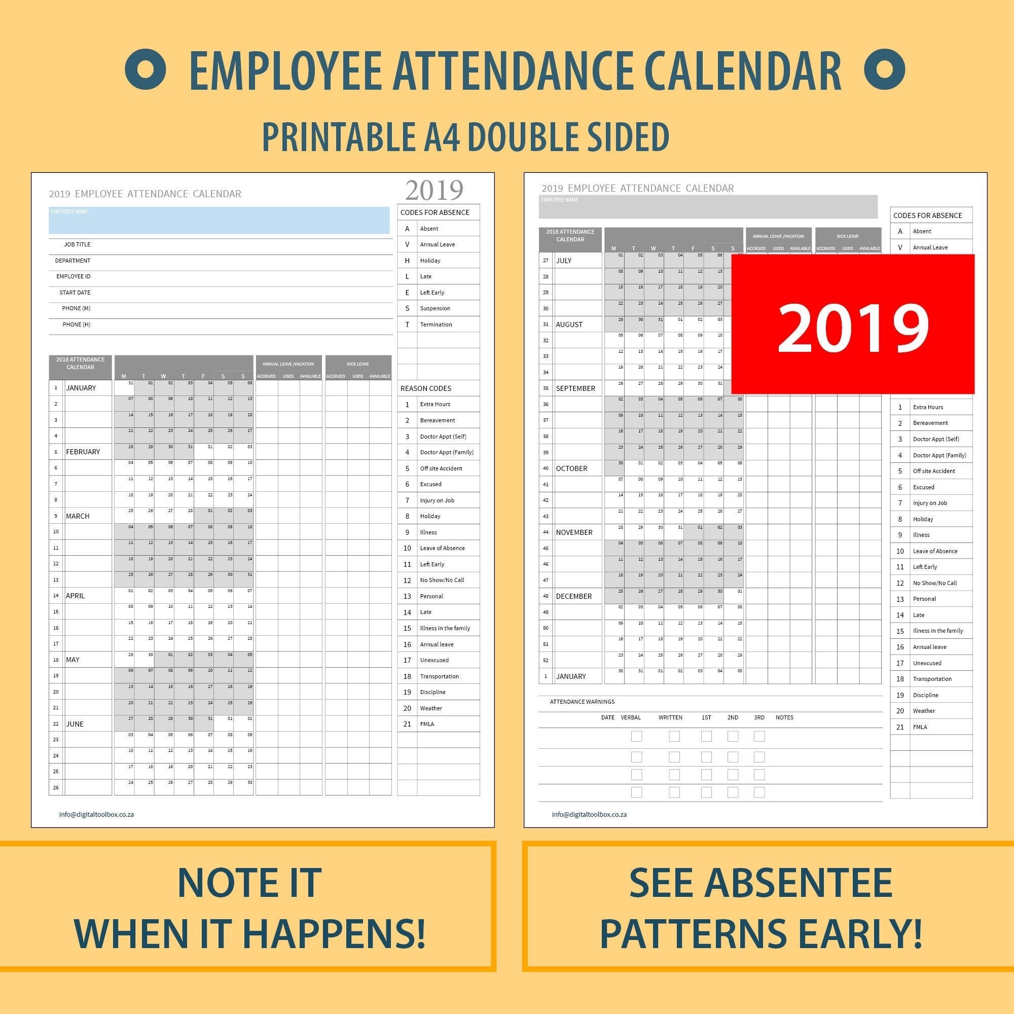 2021 A4 Printable Employee Attendance Absentee | Etsy Sick Day Calendar For Employees 2021