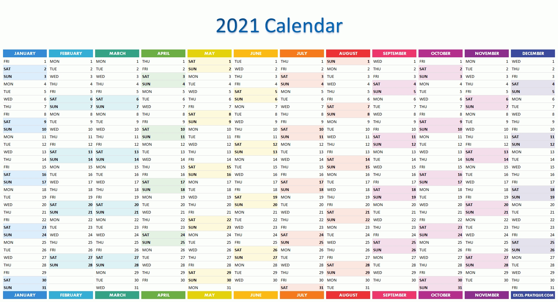 2021 Calendar 2021 Calendar In Excel Free