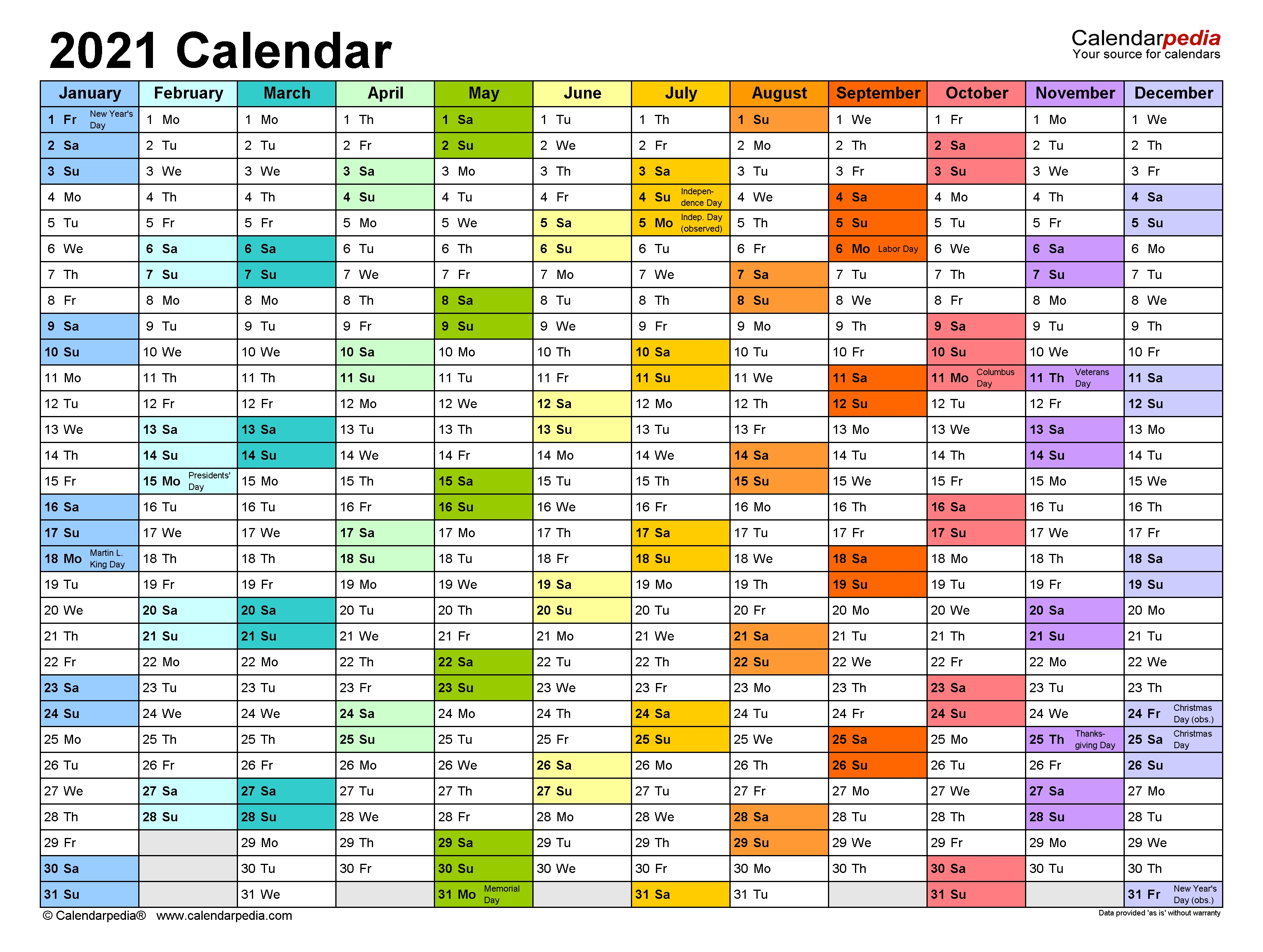 2021 Calendar - Free Printable Excel Templates - Calendarpedia 2021 Excel Printable Calendars