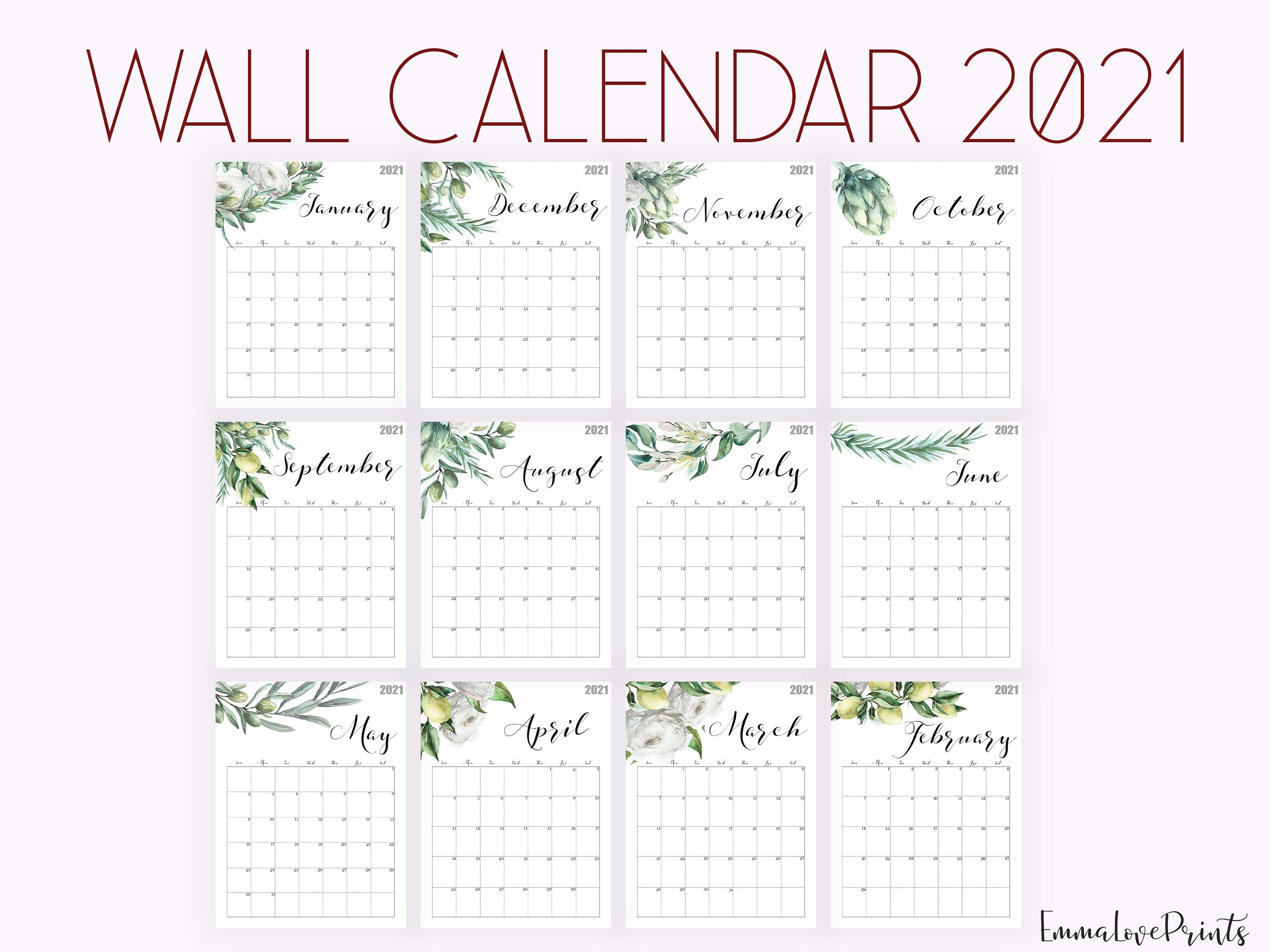 2021 Calendar Watercolour Calendar 2021 Botanical Wall 2021 Calendar Cute