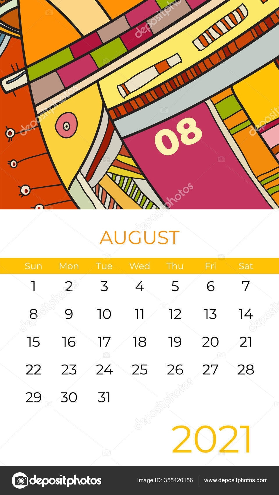 2021 Августа Календарь Абстрактный Вектор Современного Календарь Планировщик Август 2021