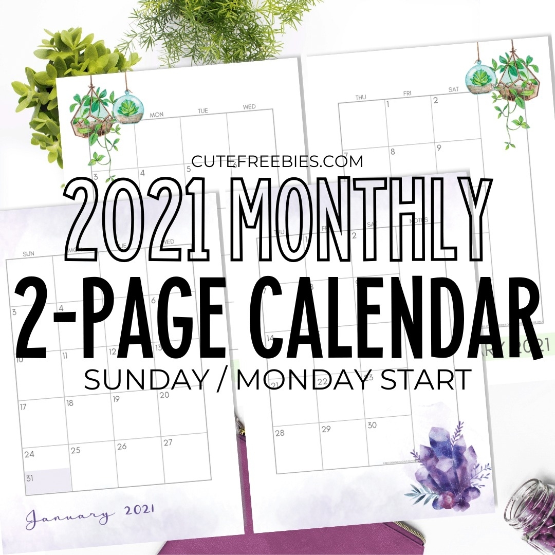 2021 Monthly Calendar Two Page Spread – Free Printable 2021 Monthly Calendar Printable Pdf