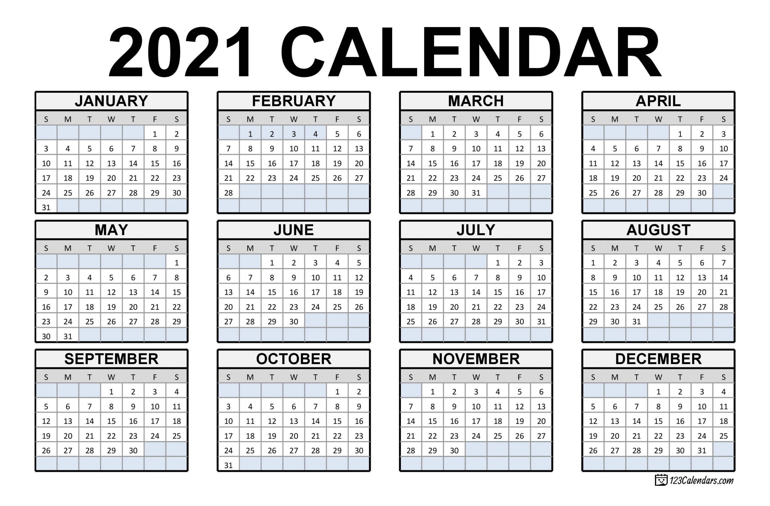 2021 Printable Calendar | 123Calendars Free Printable Calendar With Lines On Days 2021