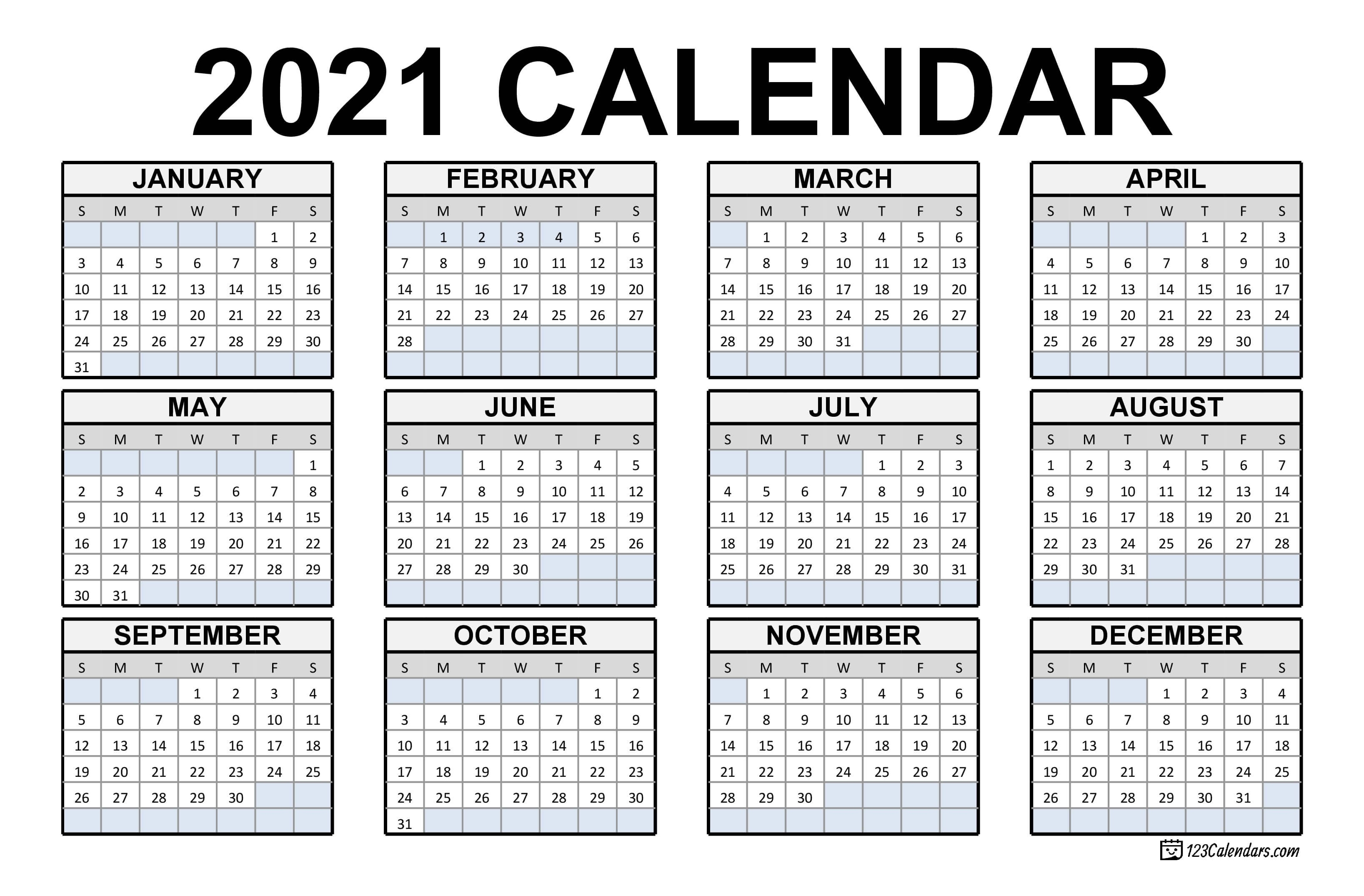 2021 Printable Calendar | 123Calendars Printable Calendar 2021 South Africa