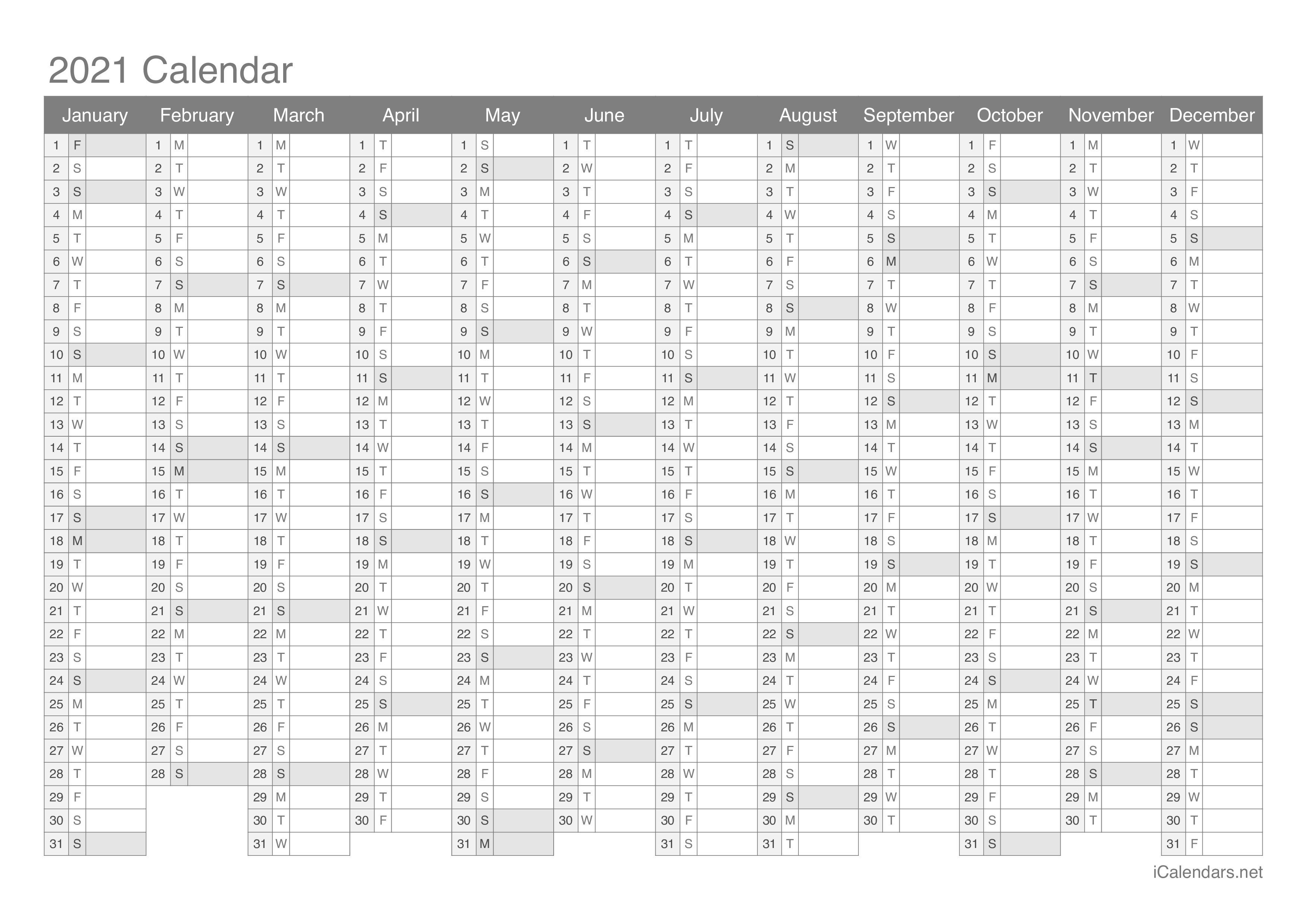 2021 Calendar Excel Start Monday – Printable Blank Calendar Template
