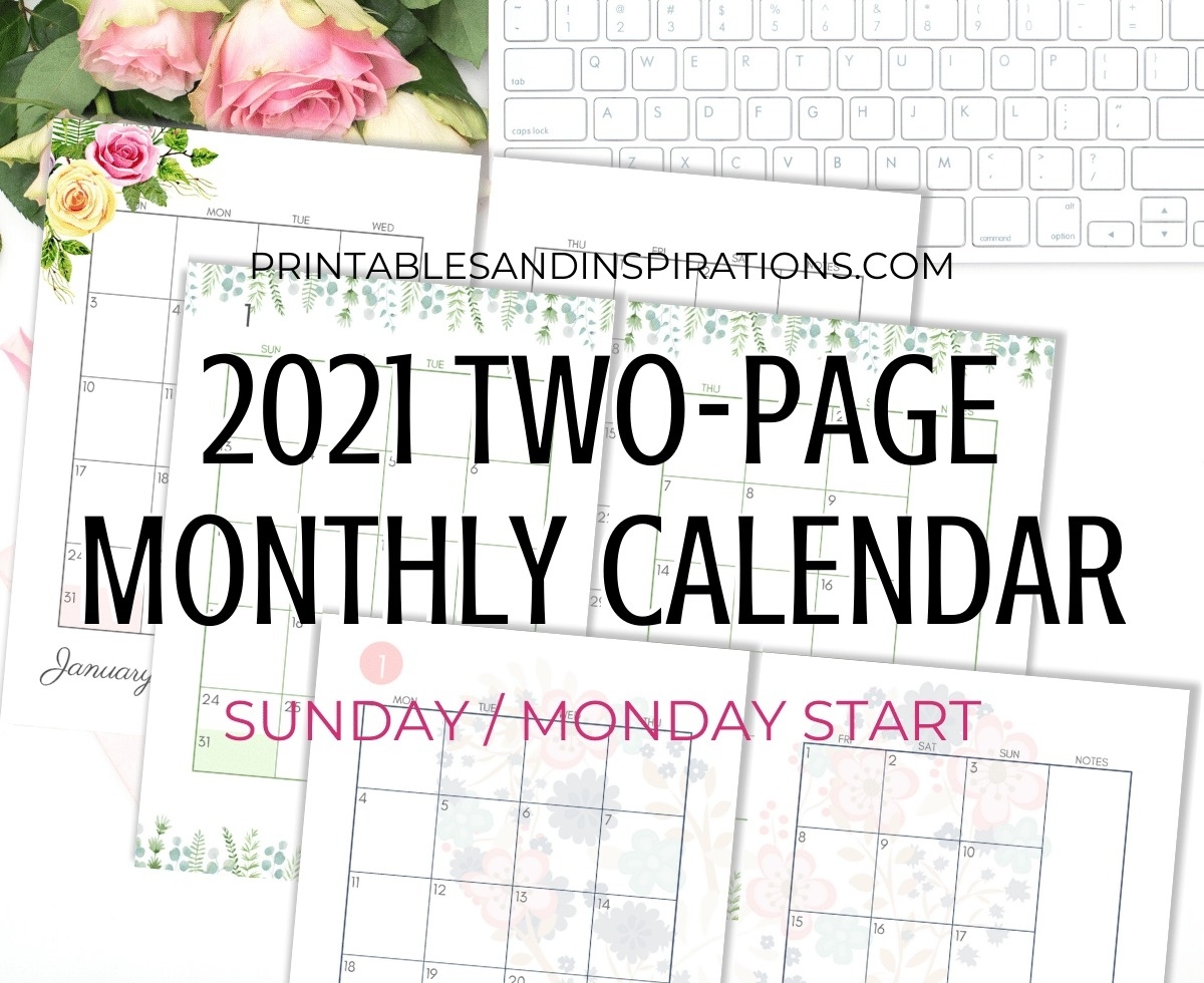 2021 Two Page Monthly Calendar Template - Free Printable Free 3 Month Calendar One Page 2021
