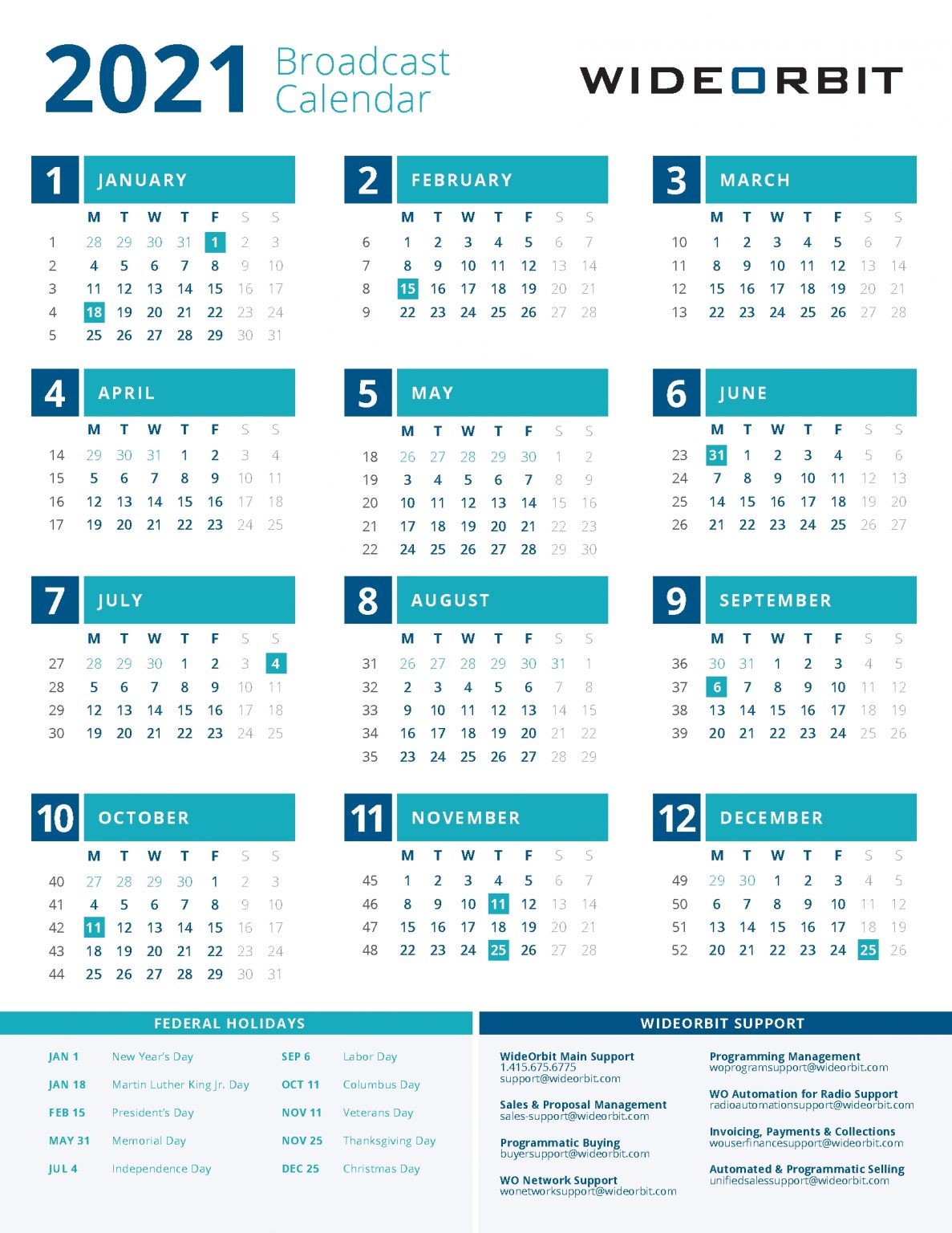 tvb broadcast calendar 2021 Printable Blank Calendar Template