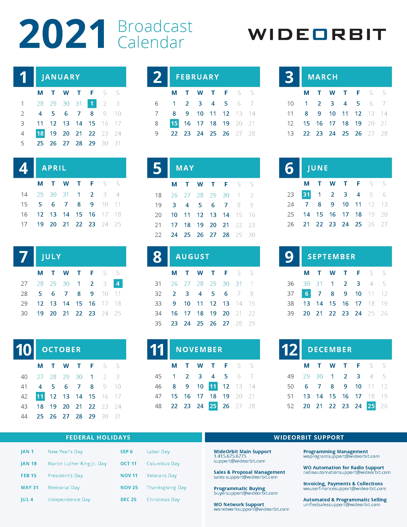 2021 Wideorbit Broadcast Calendar Broadcast Calendar 2021