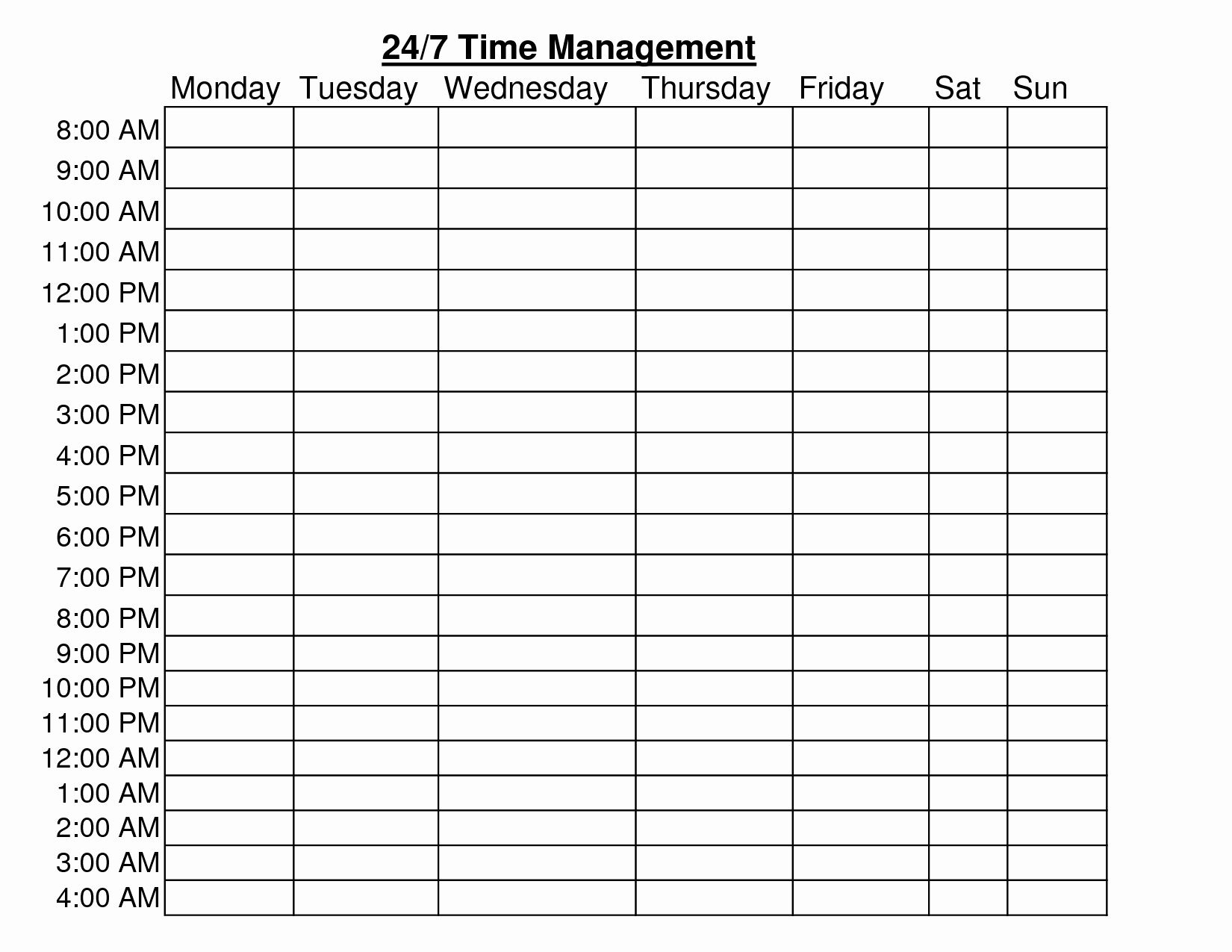 24 Hour Schedule Template Elegant 24 Hour Time Management 24 7 Calendar Template