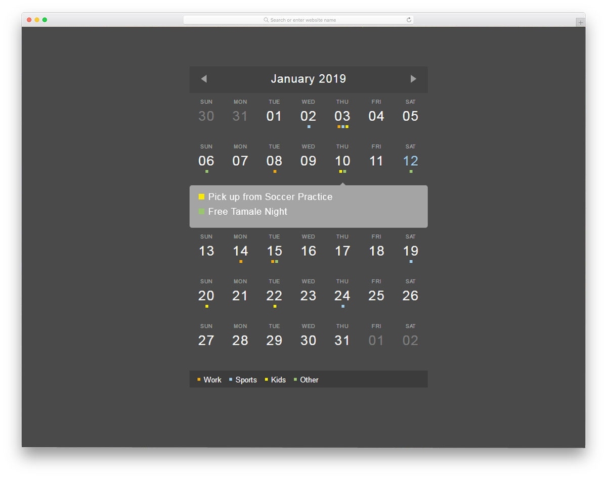 37 Html Calendar Designs To Easily Organize Goals And Events Event Calendar Template Html