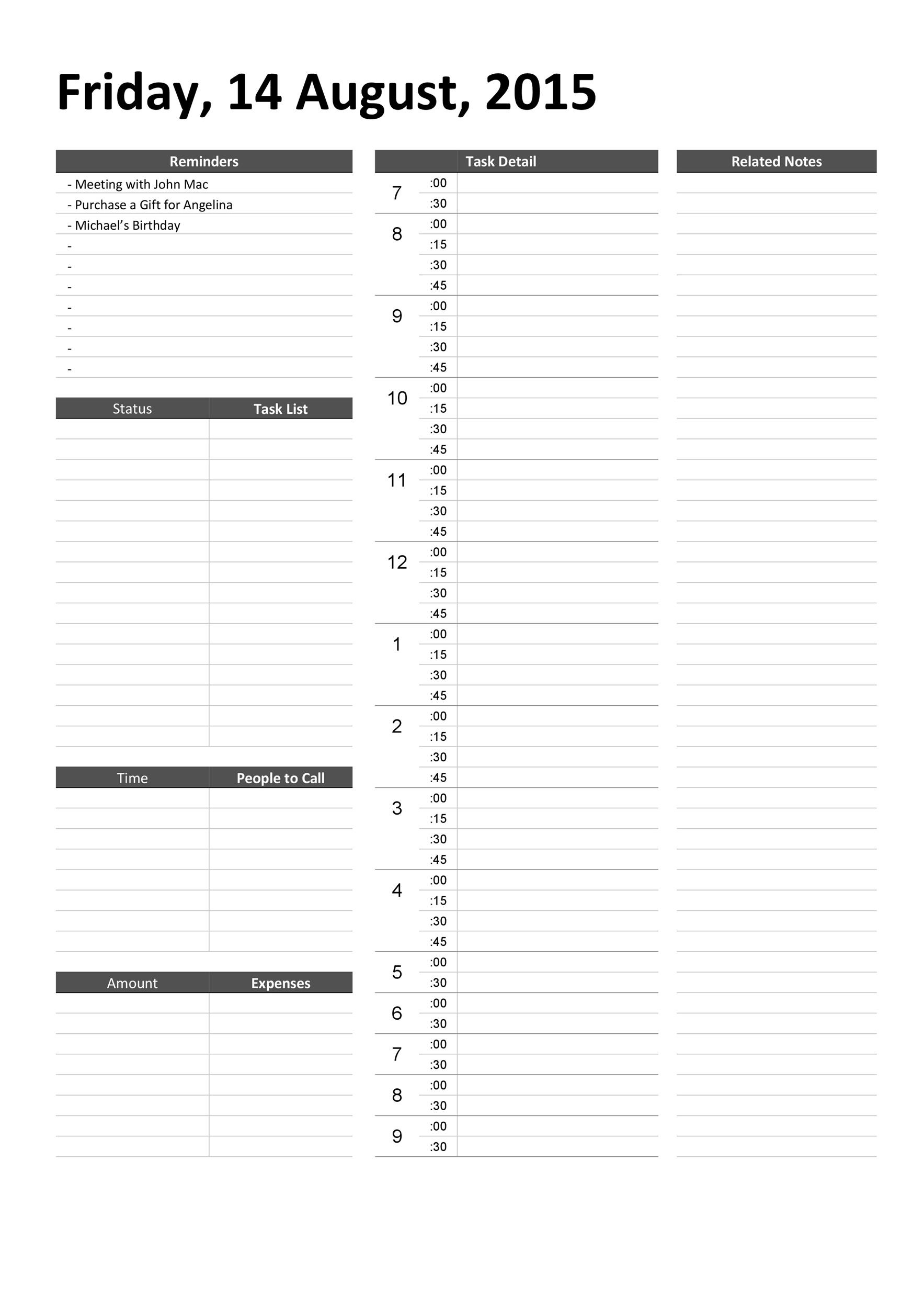 47 Printable Daily Planner Templates (Free In Word/Excel/Pdf) Calendar Template Daily Planner