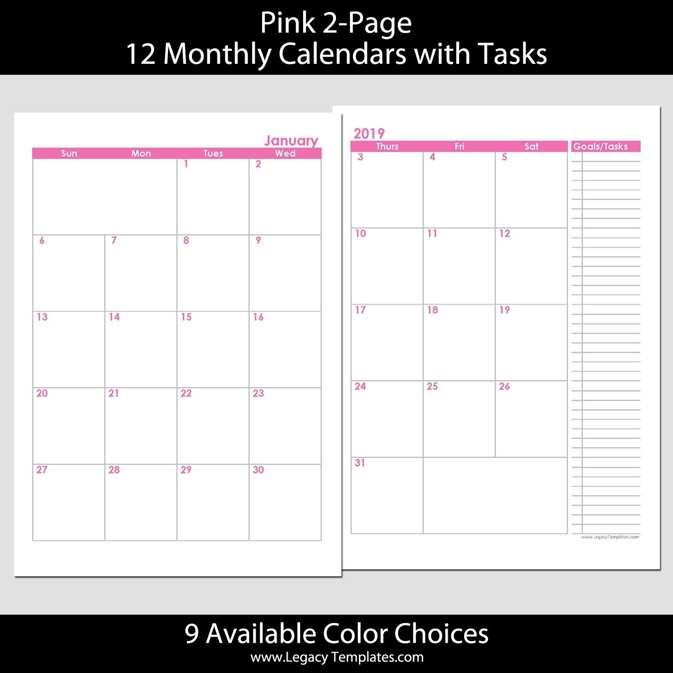 5.5 X 8.5 Planner Template Beautiful 2019 12 Months 2 Page Calendar Template 5.5 X 8.5