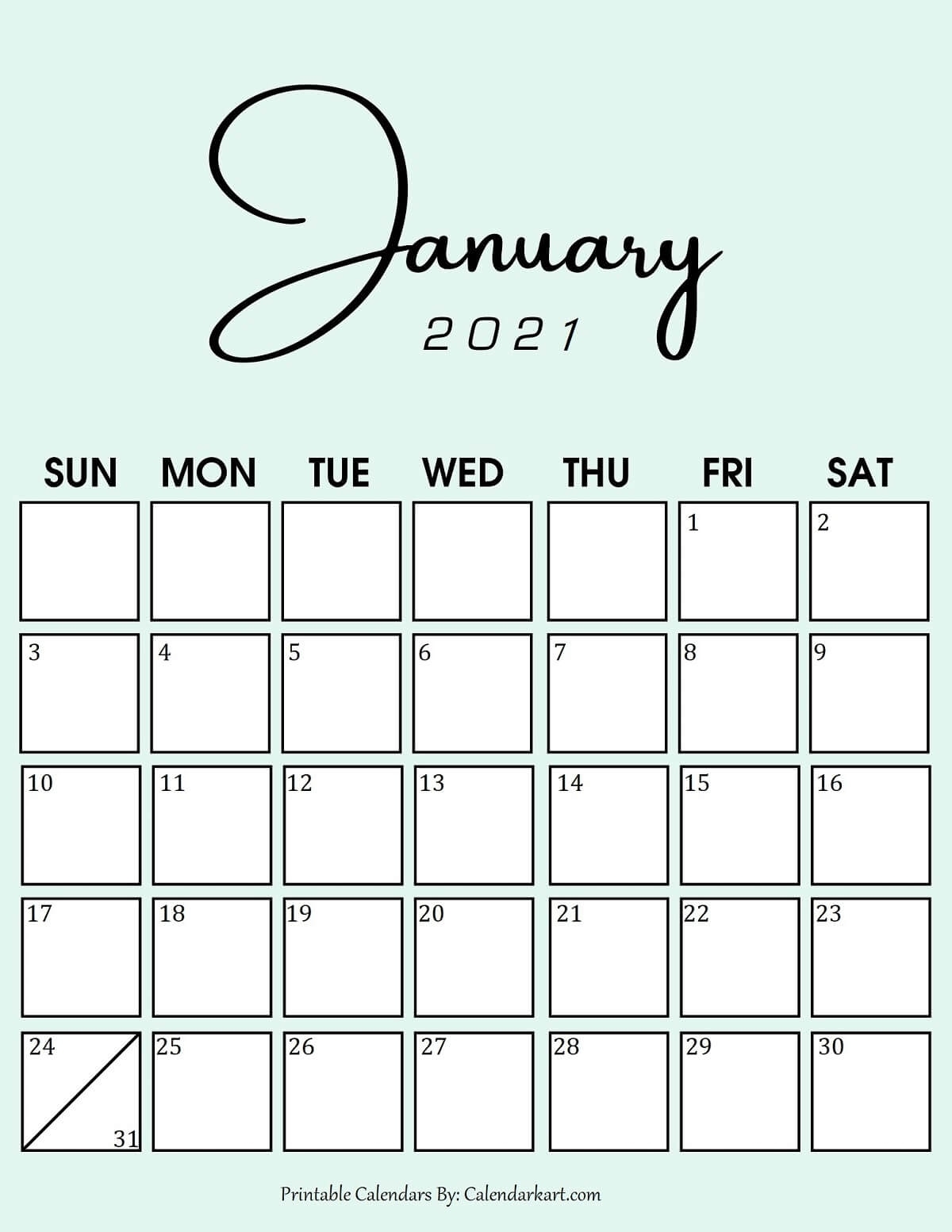 2021 Calendar Cute • Printable Blank Calendar Template