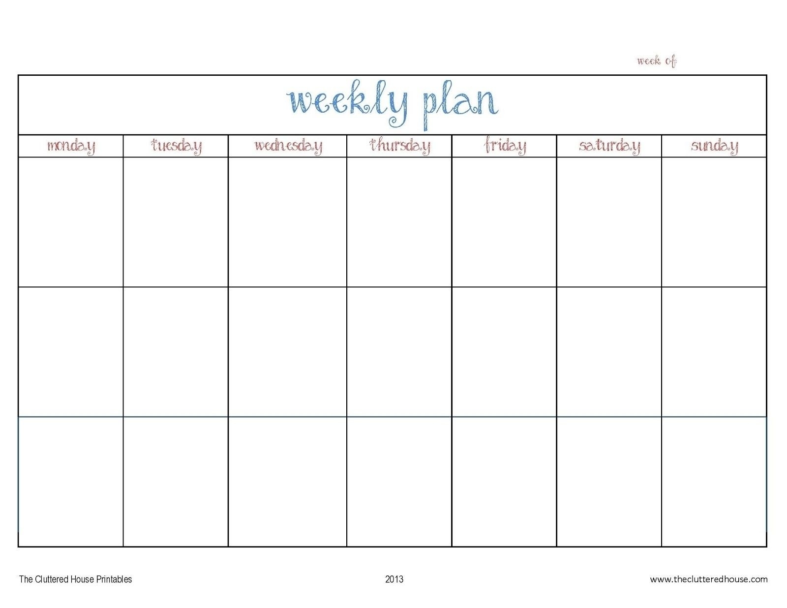 7 Day Weekly Planner Template Printable – Template Calendar 7 Day A Week Calendar Template
