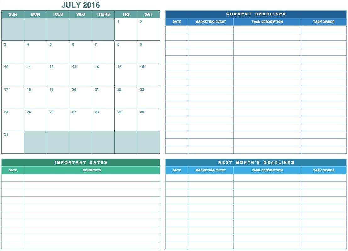 9 Free Marketing Calendar Templates For Excel - Smartsheet Free Calendar Event Template