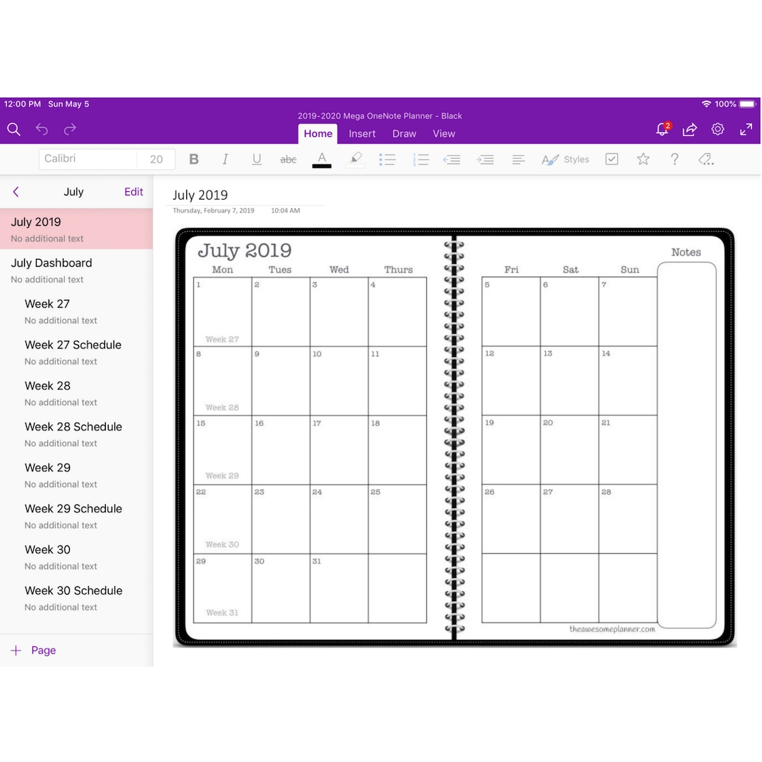 A Mega Planner Designed Exclusively For Onenote Only. 2019 Calendar Template For Onenote