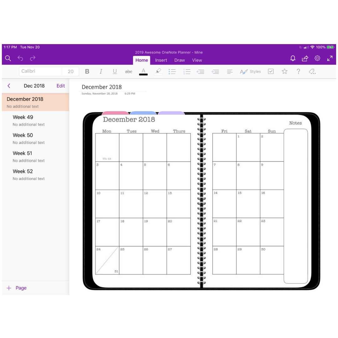 Calendar For Onenote Customize and Print