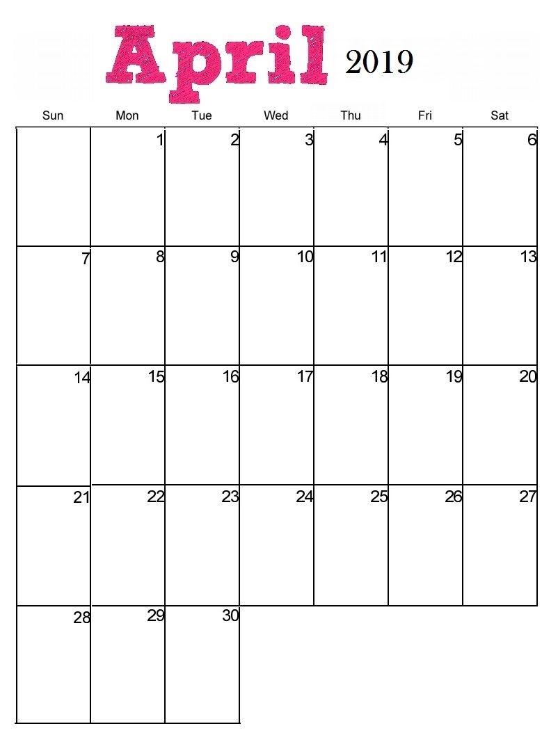 April 2019 Portrait Calendar Template | Blank Calendar Free Printable Calendar Templates Portrait