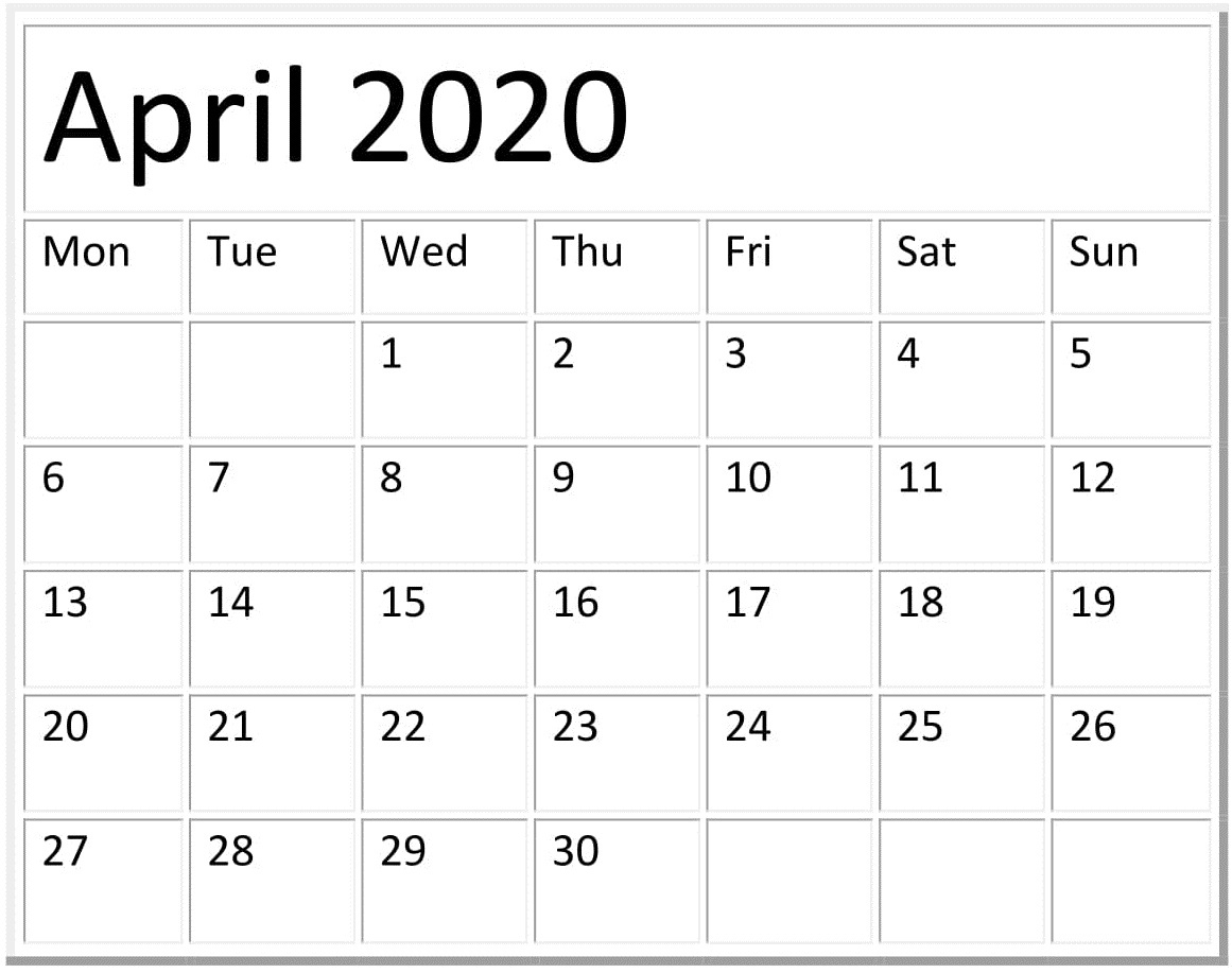 April 2020 Calendar Template Pages Free Download Calendar Template For Pages