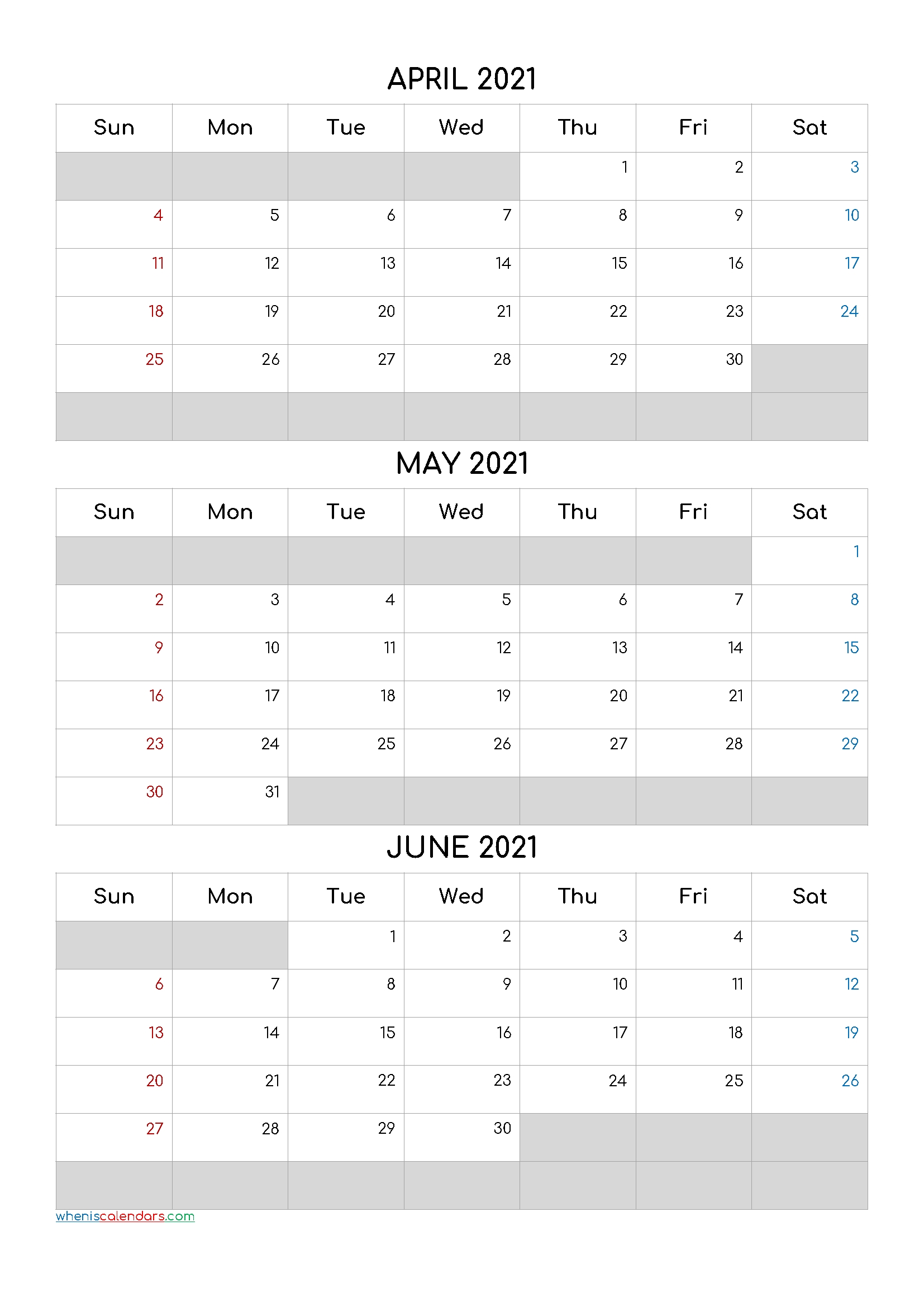 April May June 2021 Calendar Template – Calendraex 3 Month Calendar 2021 Printable