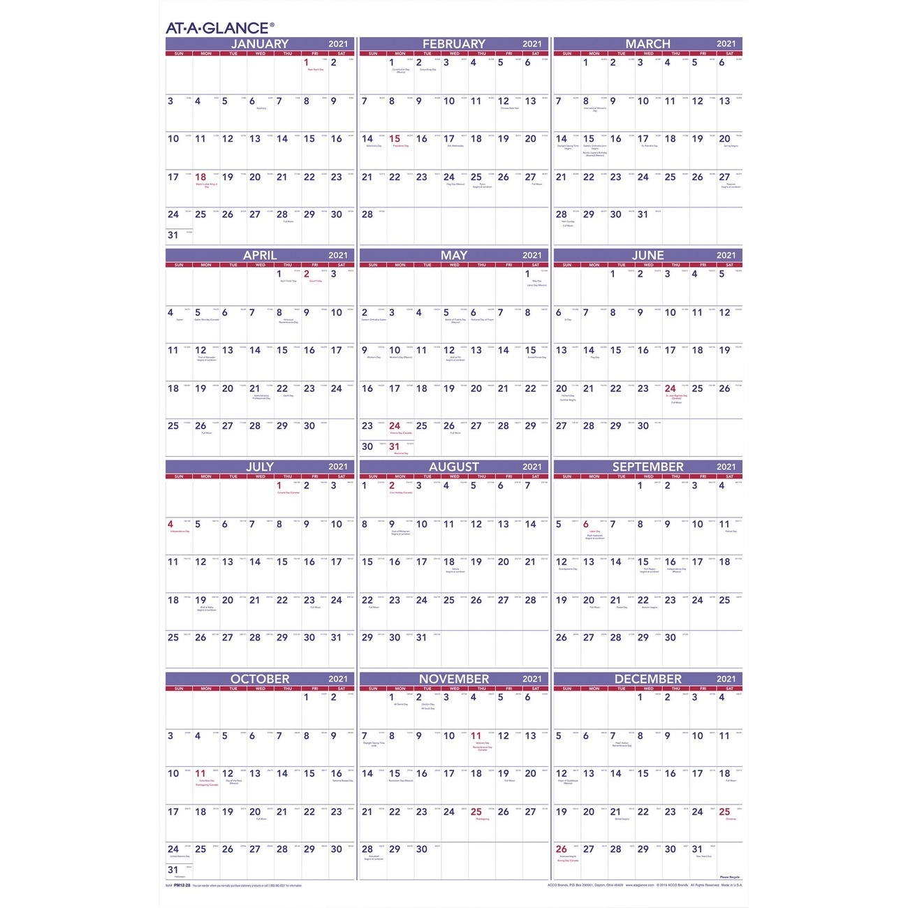 At-A-Glance Yearly Wall Calendar - Julian Dates - Yearly 2021 Yearly Julian Calendar