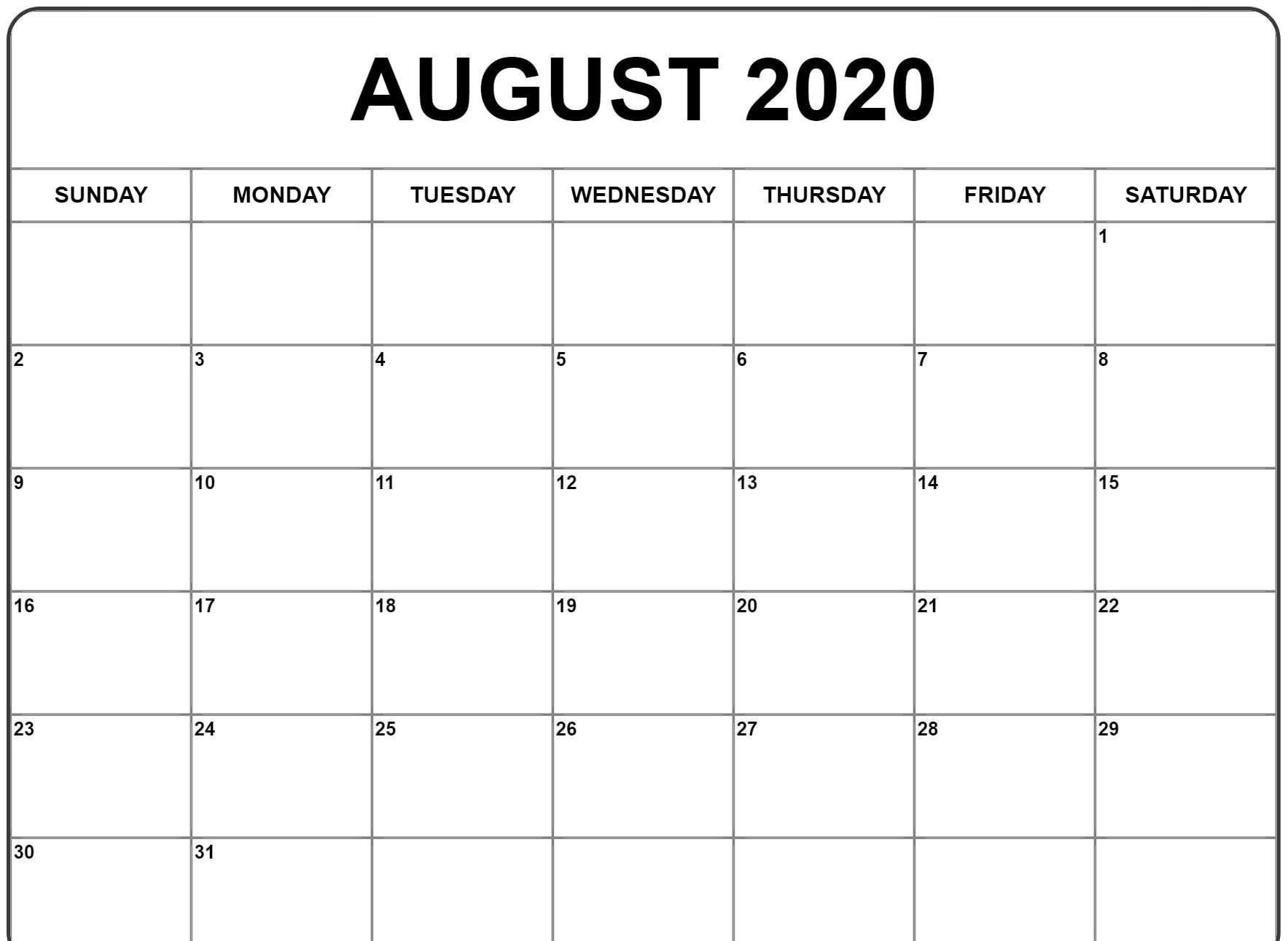 August 2020 Calendar Template In 2020 | Calendar Template Calendar Template Editable Free