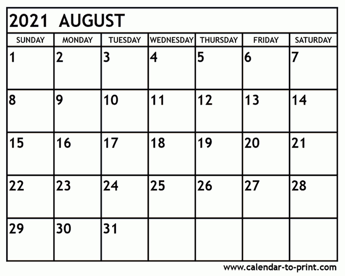 August 2021 Calendar Printable August 2021 Calendar Print
