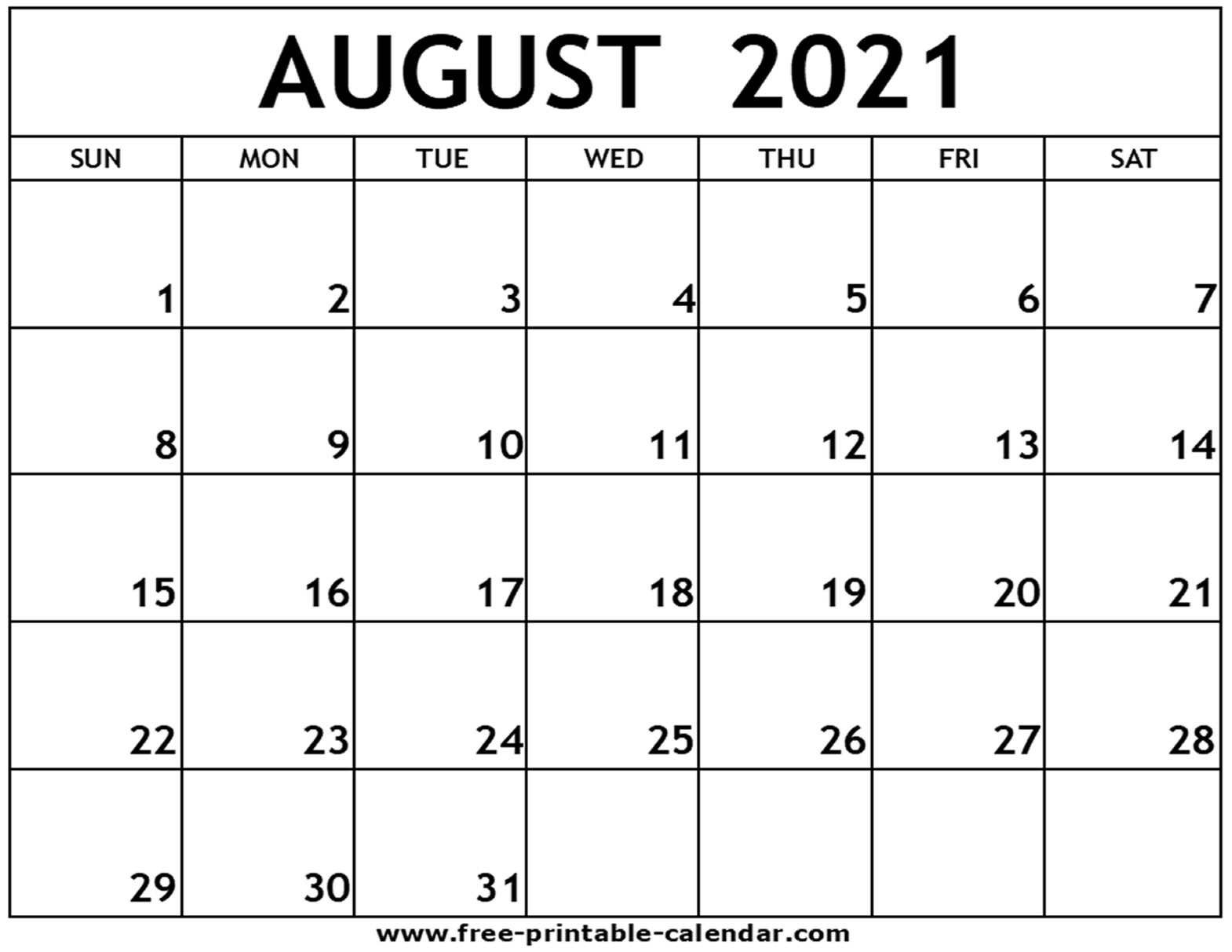 August 2021 Printable Calendar - Free-Printable-Calendar August 2021 Calendar Print