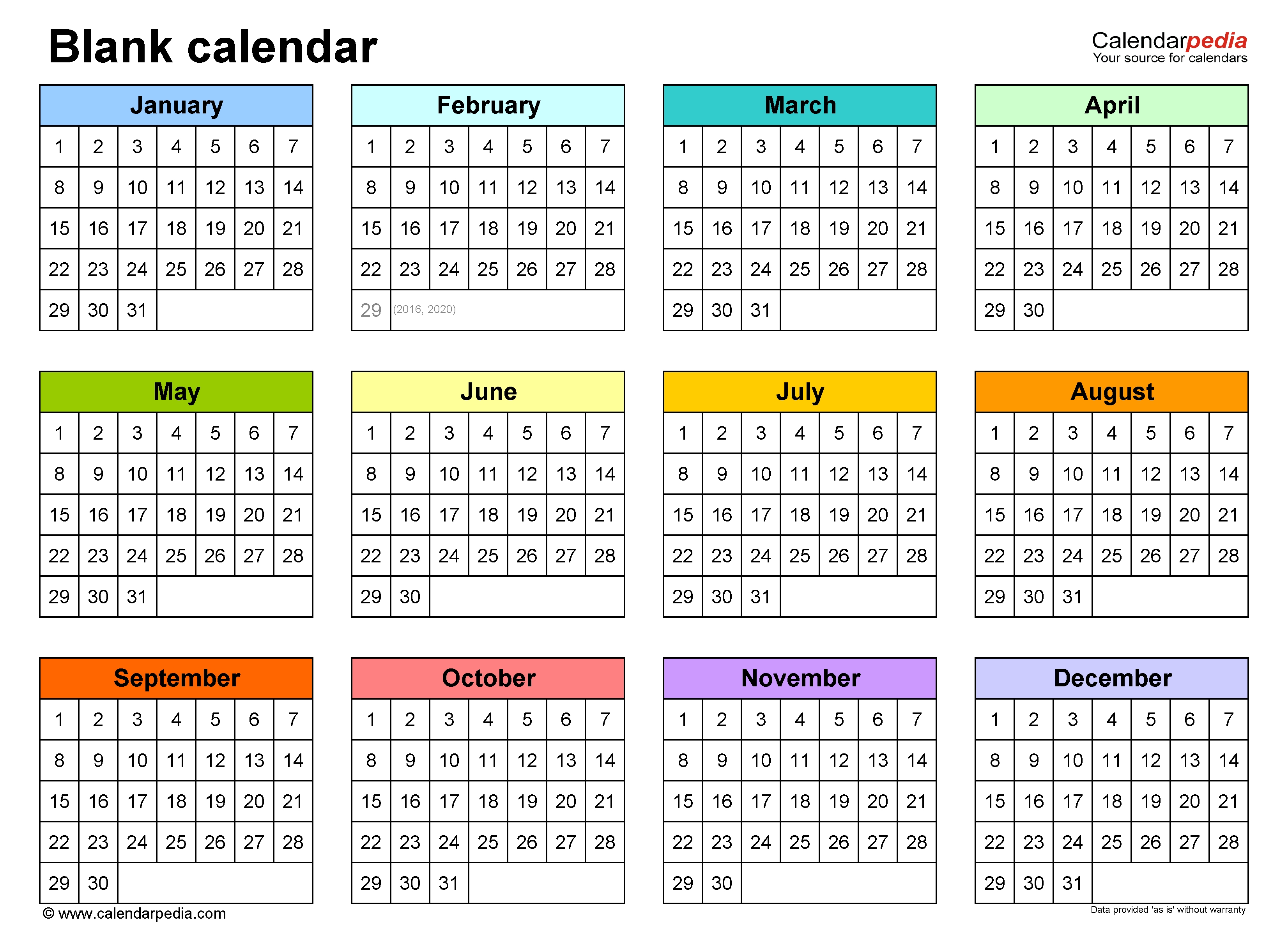 Blank Calendars - Free Printable Microsoft Word Templates Calendar Template Full Year One Page