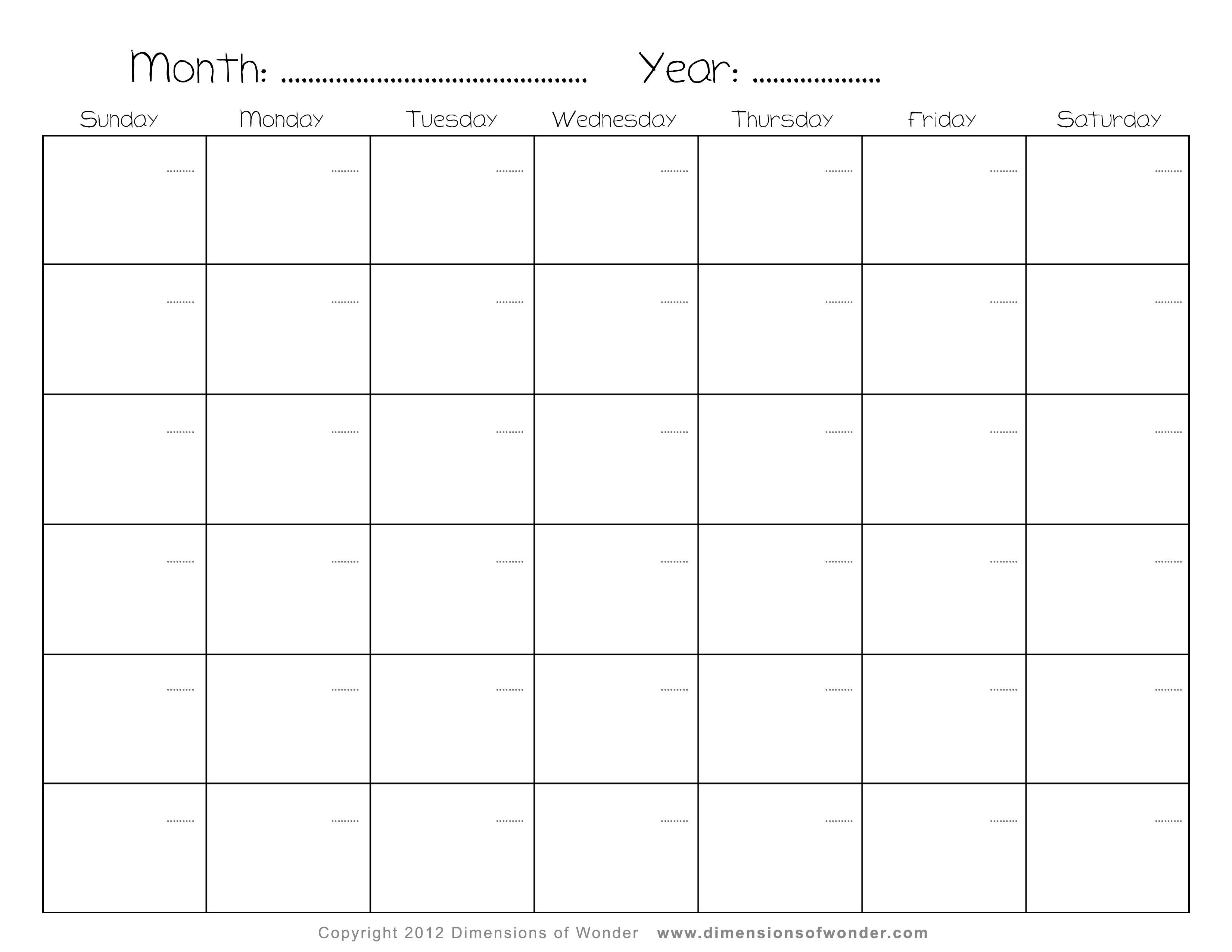 Blank Monthly Calendar Template Free Printable Free Blank Calendar Template Printable Free