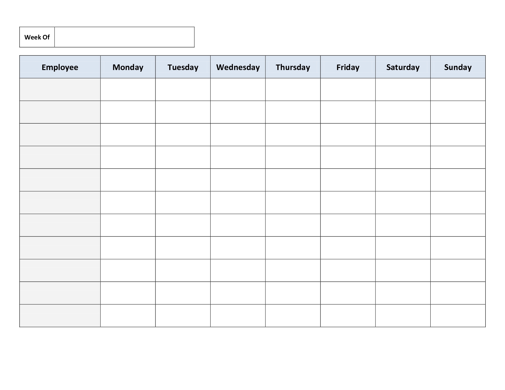 Blank Weekly Work Schedule Template | Cleaning Schedule Free Printable Calendar Templates Weekly