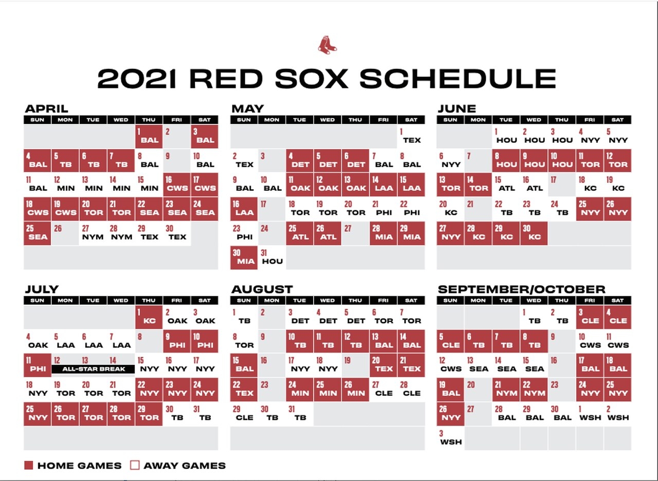 Boston Red Sox 2021 Schedule: Opening Day Is April 1 Vs Atlanta Braves 2021 Schedule Printable