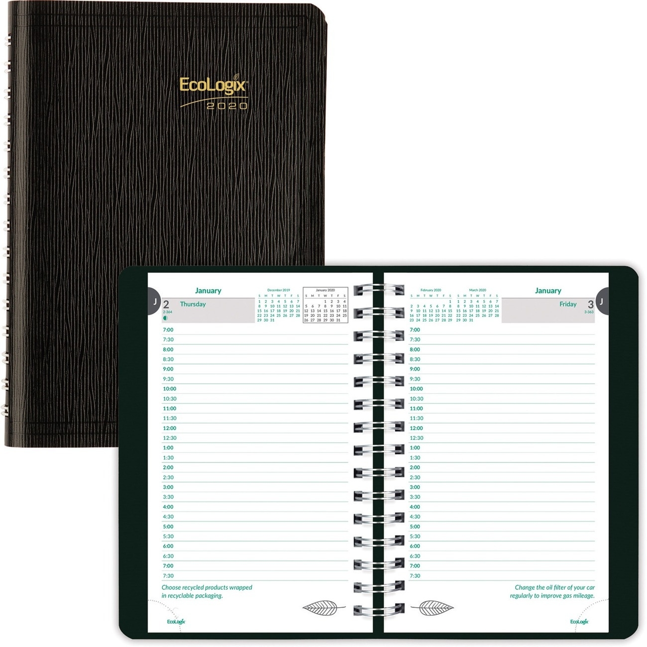 Brownline Recycled Ecologix Daily Planner - Julian Dates - January 2021  Till December 2021 - 7:00 Am To 7:30 Pm - 1 Day Single Page Layout - 5&quot; X  8&quot; Julian 2021