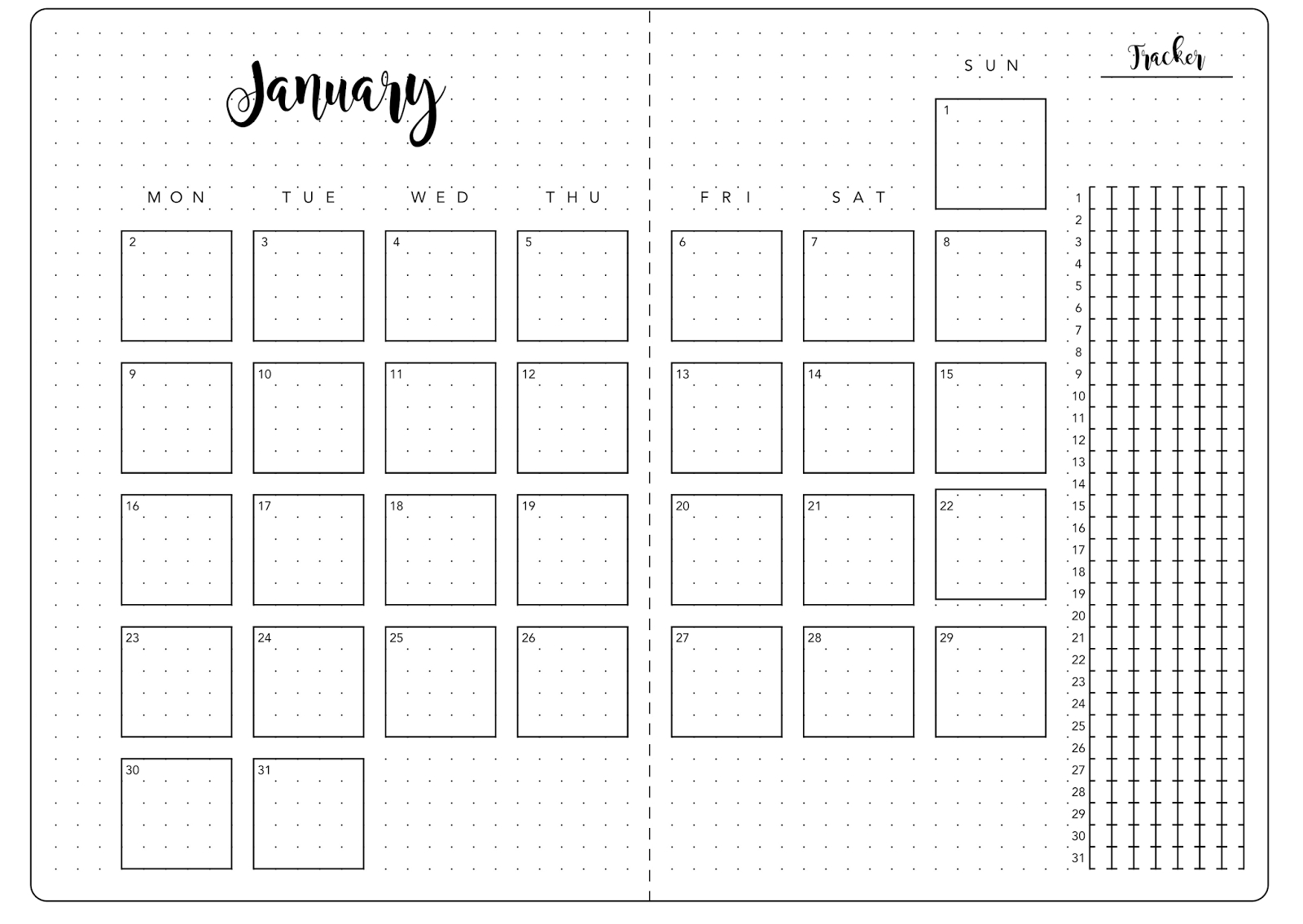 Bullet Journal Calendar Layout | Bullet Journal Layout Calendar Template Bullet Journal