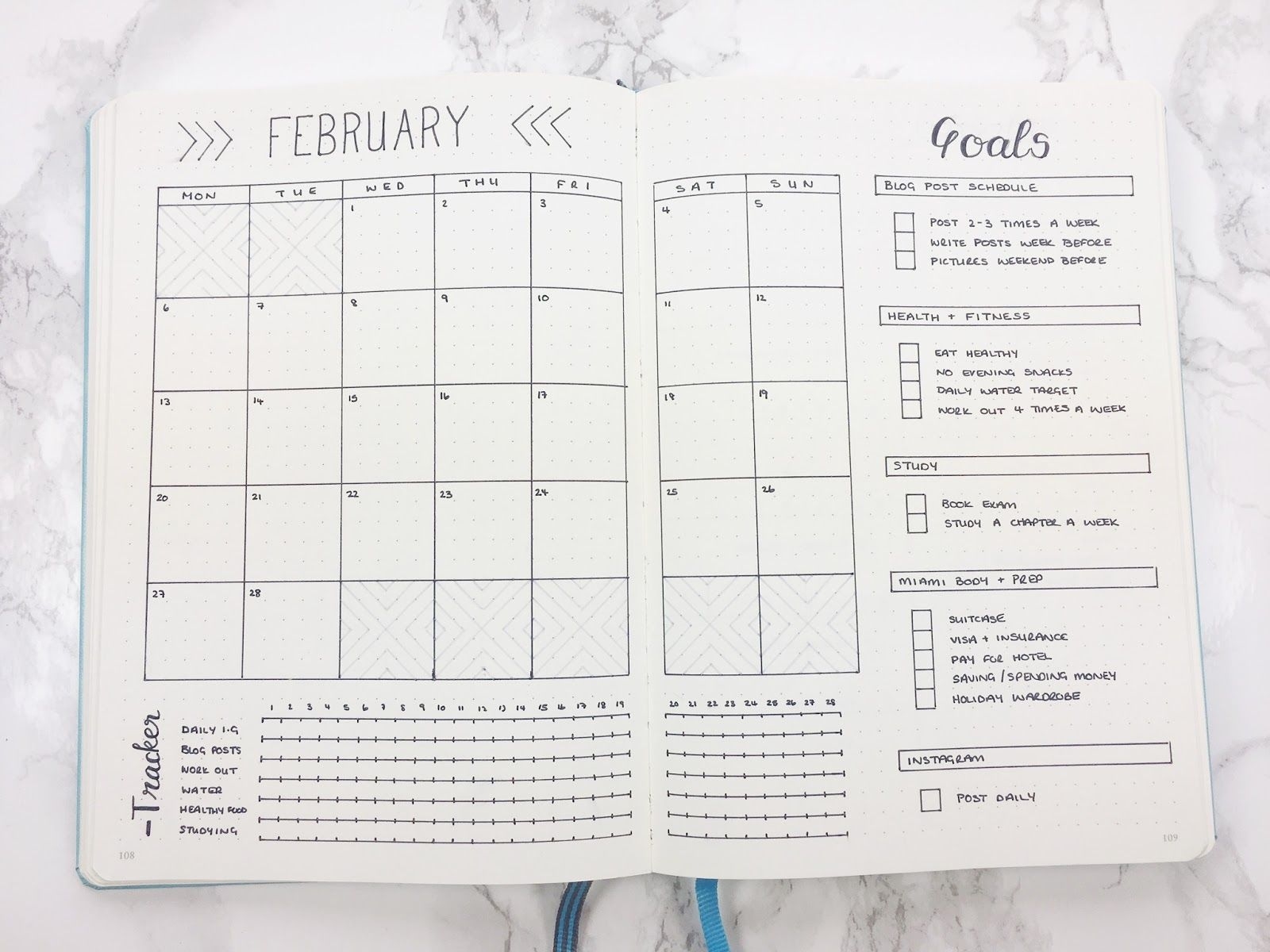 Bullet Journal February Set Up &amp; Template | Bullet Journal Calendar Template Bullet Journal