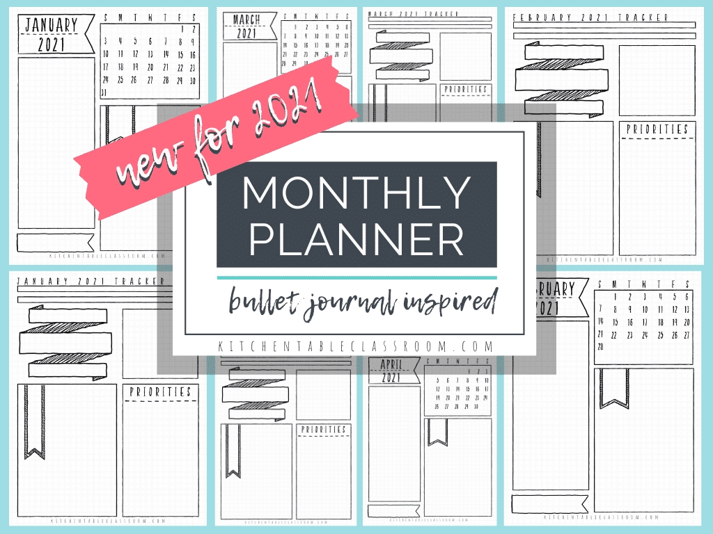 Bullet Journal Monthly Spread Planner Pages- Printables For Calendar Template Bullet Journal