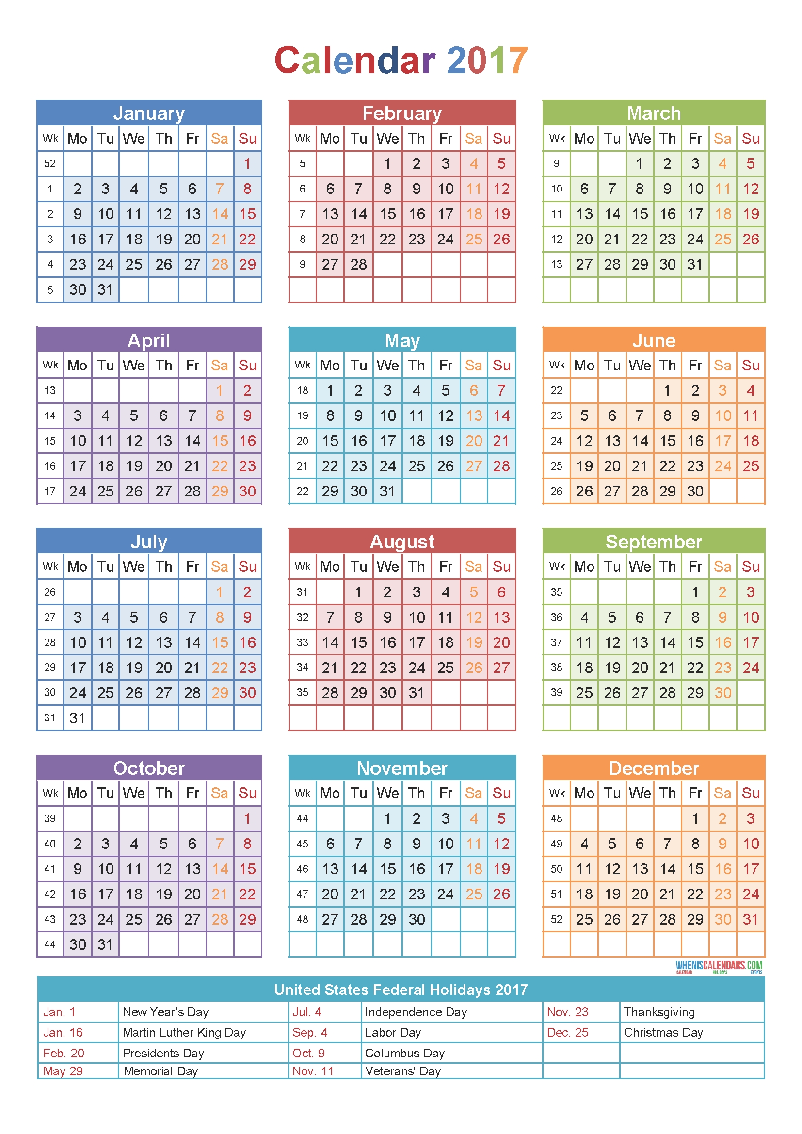 Calendar 2017 By Week Number | Yearly Calendar Template Year Calendar Numbers Template