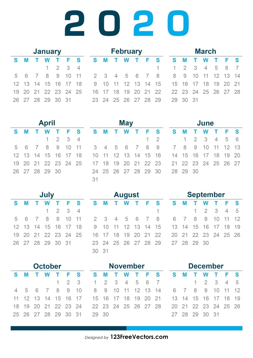 Calendar 2020 | Calendar 2020, Calendar Template, Free Calendar Calendar Template Vector Free Download