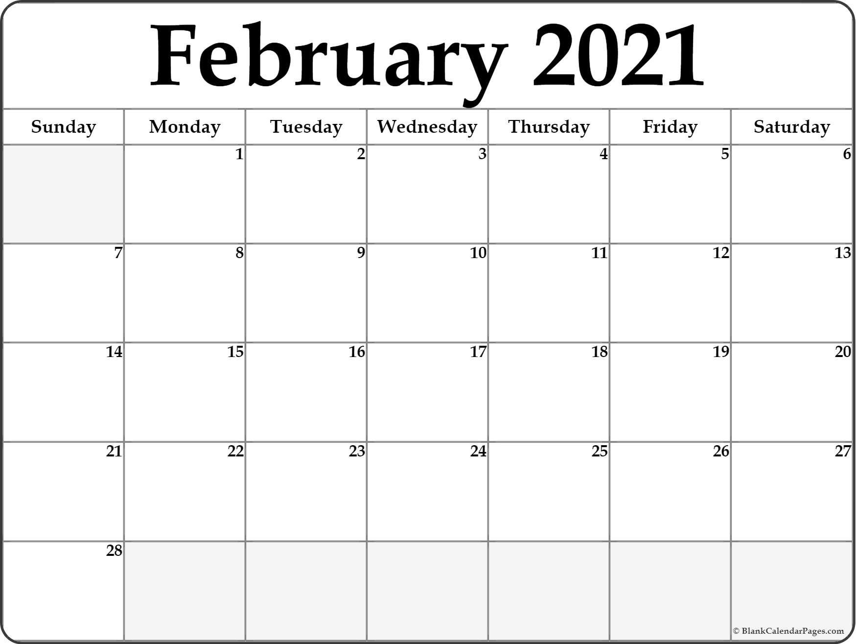 Calendar 2021 January February Blank In 2020 | February Blank Monthly Calendar 2021