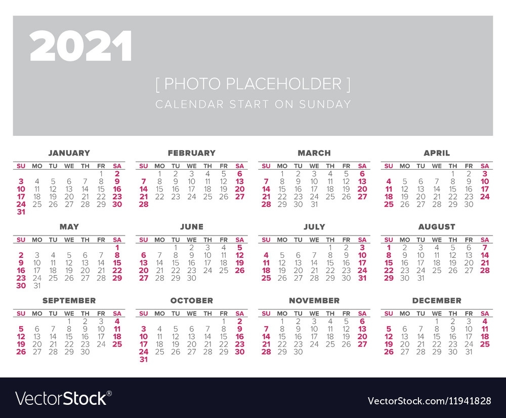 Calendar 2021 Year Design Template Royalty Free Vector Image Calendar Template Vector Free Download