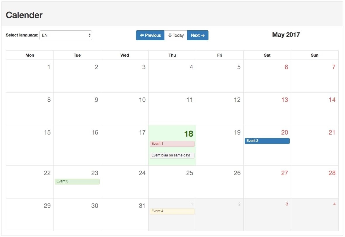 Calendar Template Bootstrap Free In 2020 | Calendar Template Calendar Template Bootstrap 4