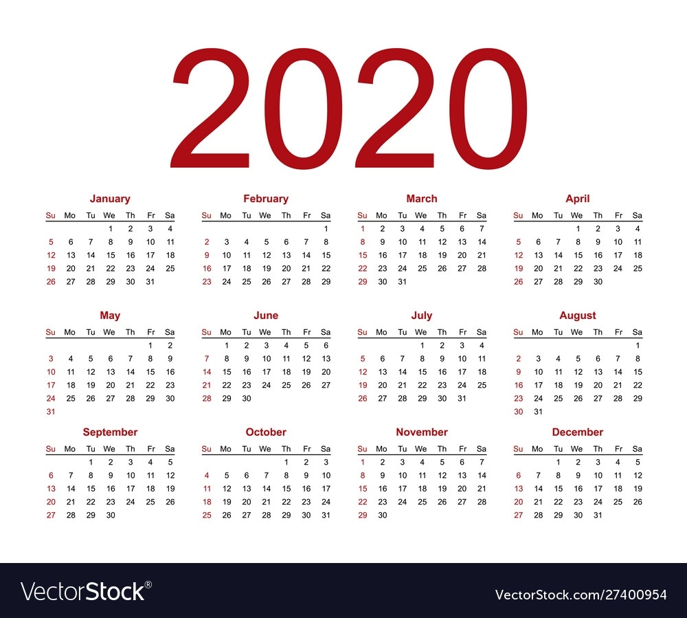 Calendar Template For 2020 Year Calendar Template Adobe Illustrator