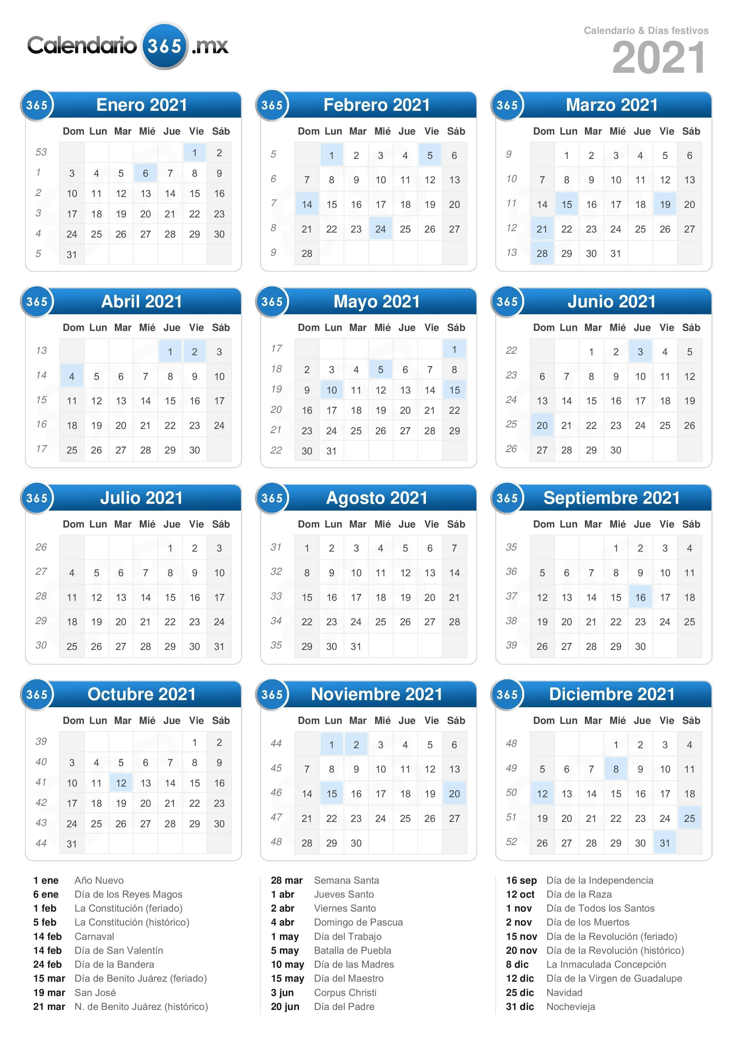 Calendario 2021 Calendario Semanas 2021