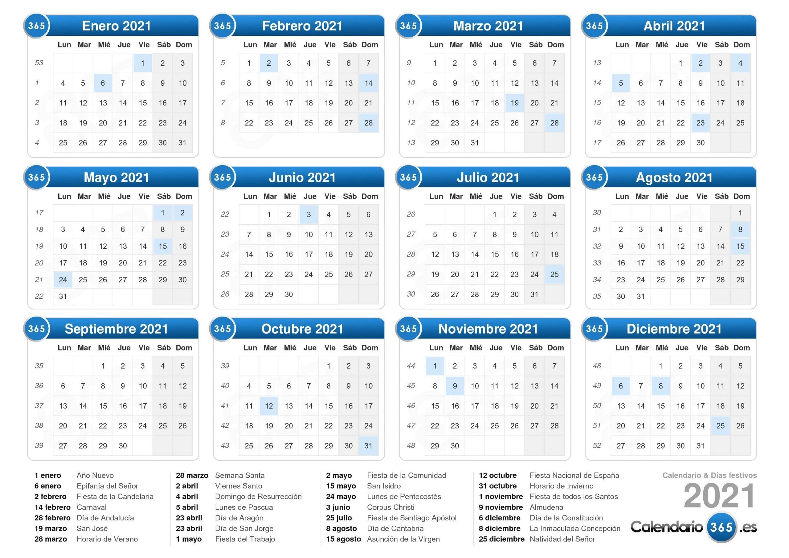 Calendario 2021 Calendario Semanas 2021