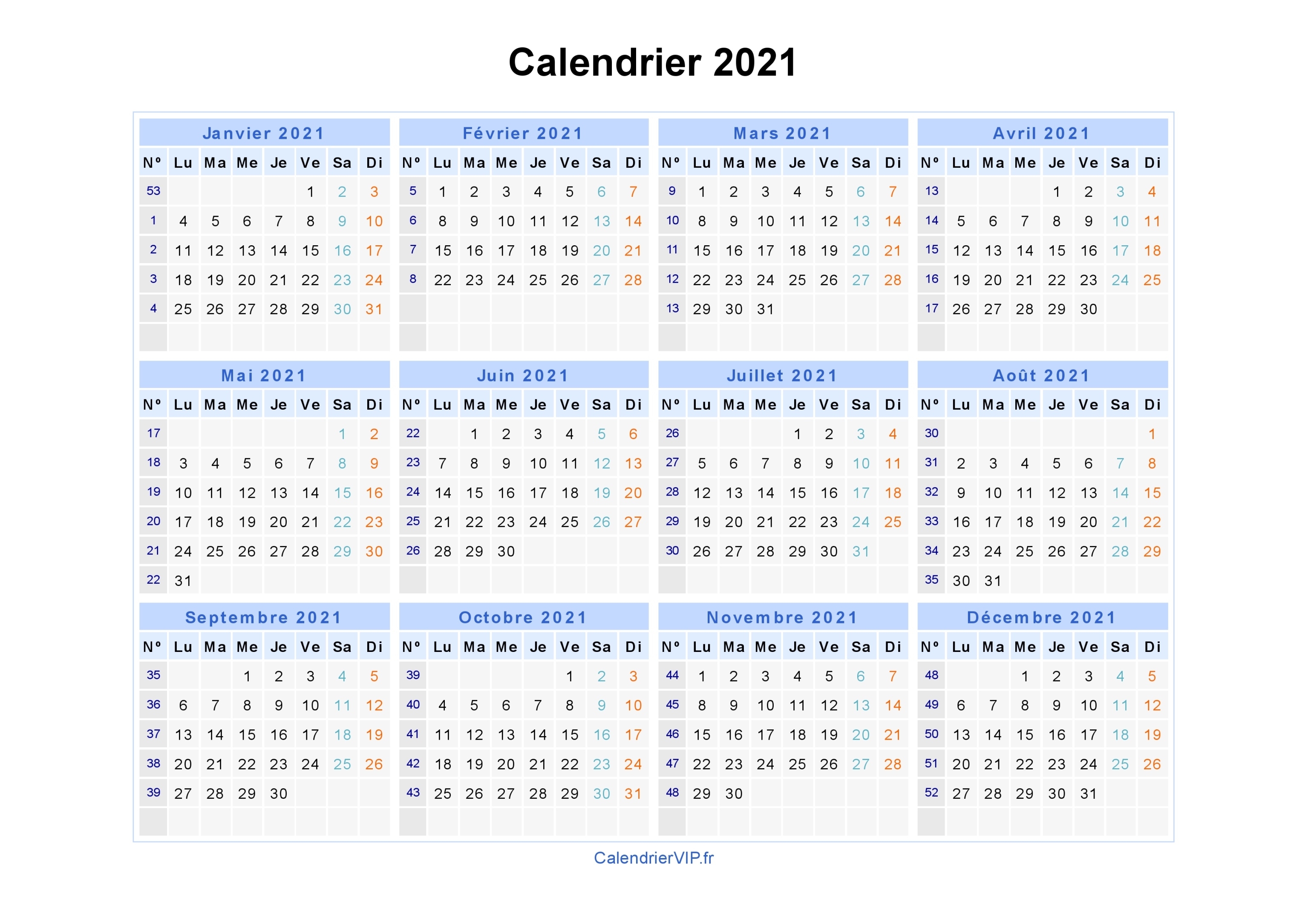 Calendrier 2021 À Imprimer Gratuit En Pdf Et Excel Calendrier À Imprimer 2021