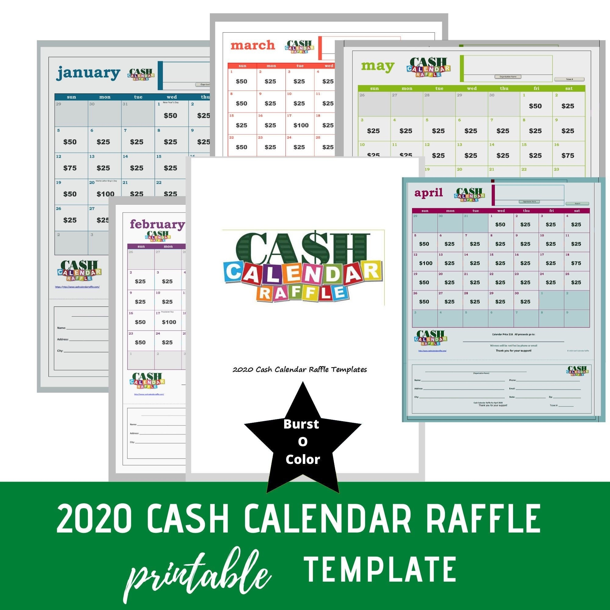 Cash Calendar Raffle Template (Burst O Color) In 2020 Free Calendar Raffle Template