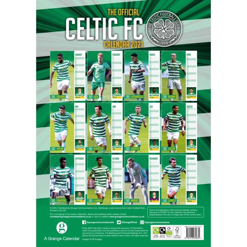 Celtic - 2021 Calendar 3 Month Printed A3 Calendar 2021