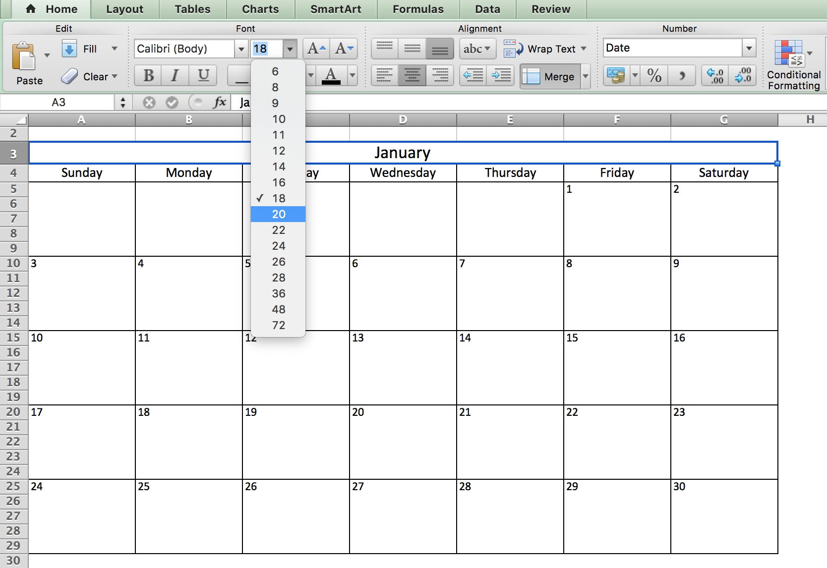 Choosing Fonts - Calendar In Excel | Excel Calendar Calendar Template Custom Dates