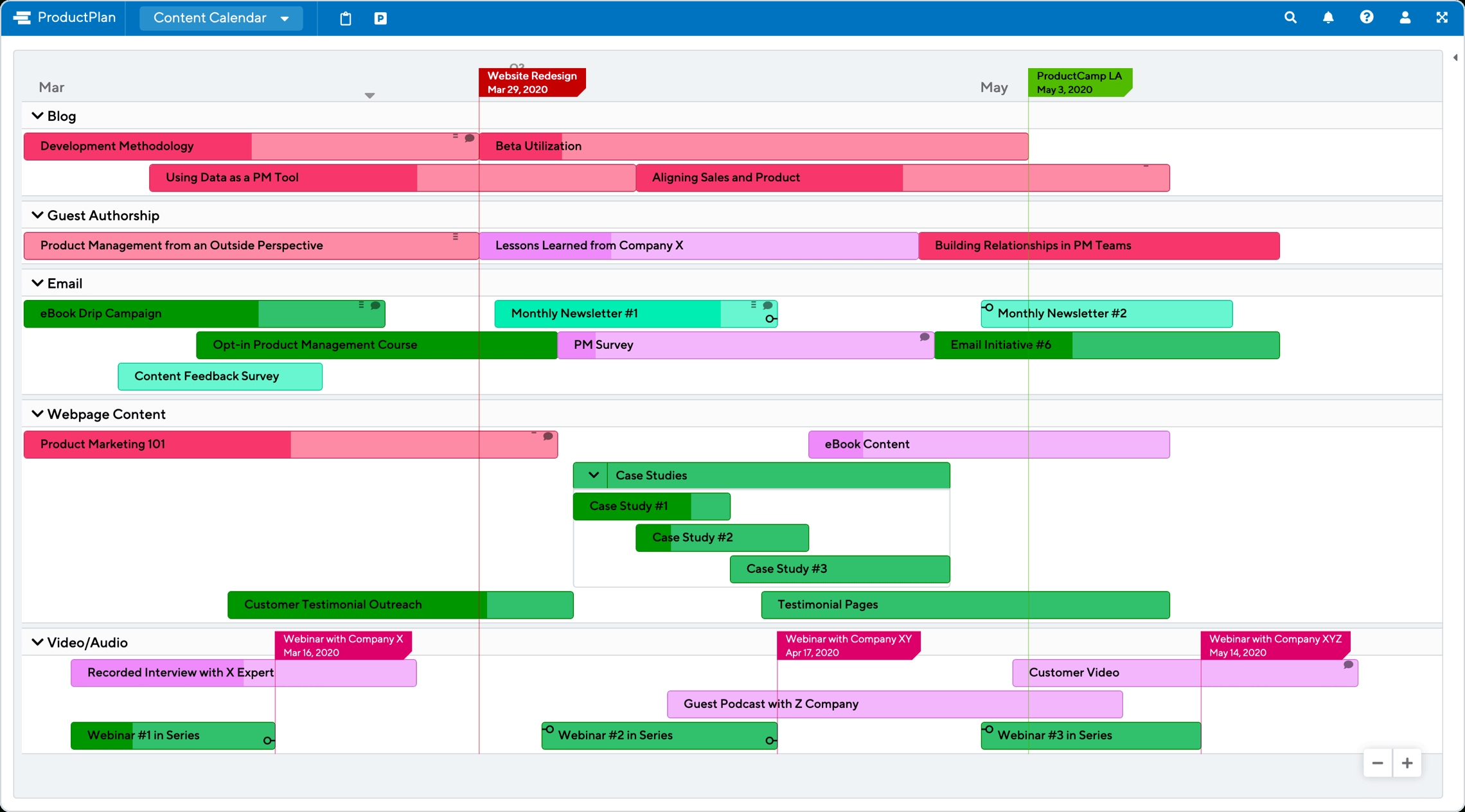 Content Calendar Template | Productplan Examples Of Calendar Template